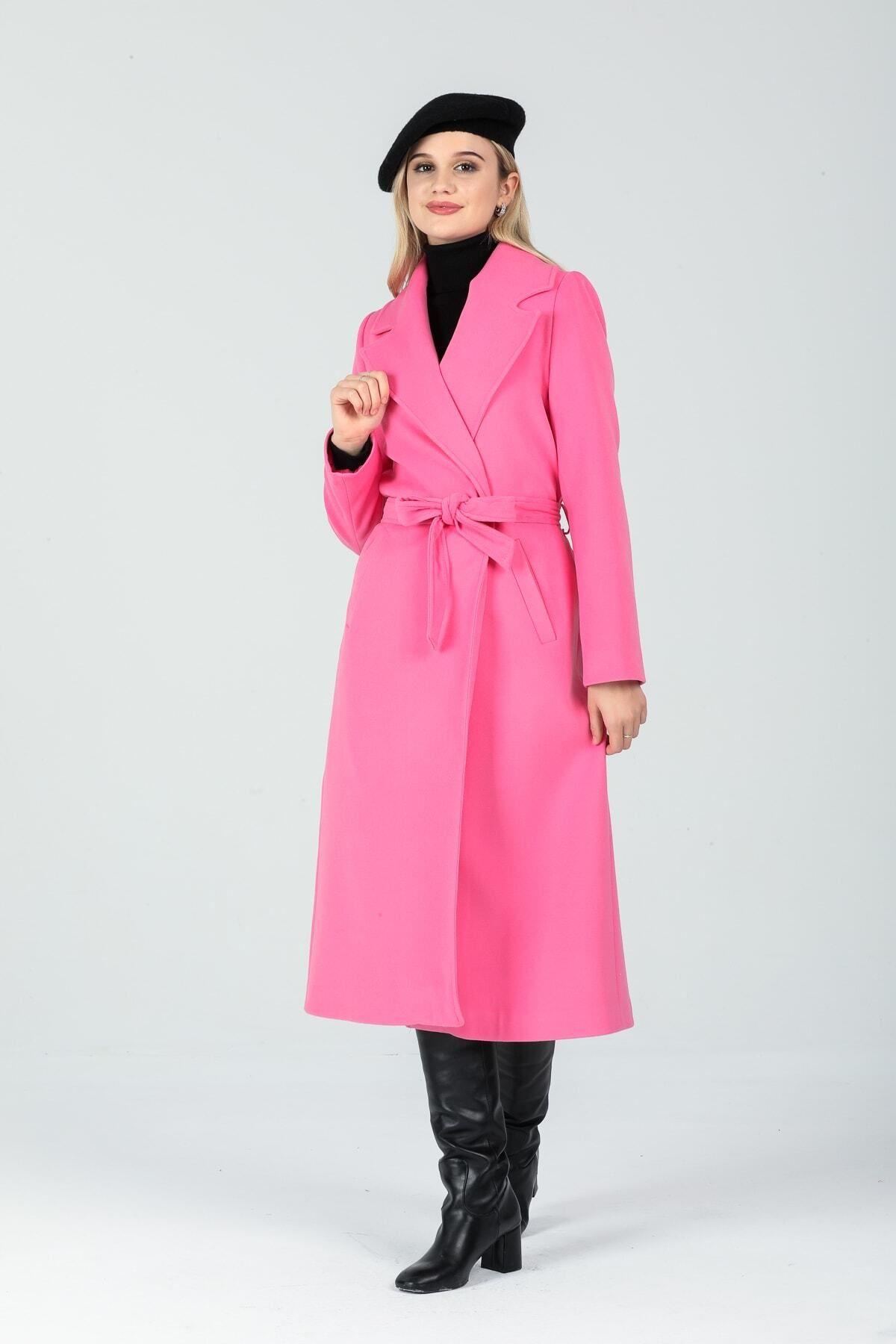 Wholesale Women's Bright Fuchsia Lapel Long Coat