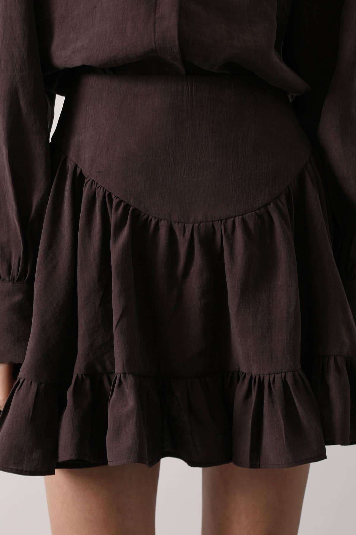 Wholesale Women's Brown Corset-Waist Ruffled Mini Skirt 0061-37211