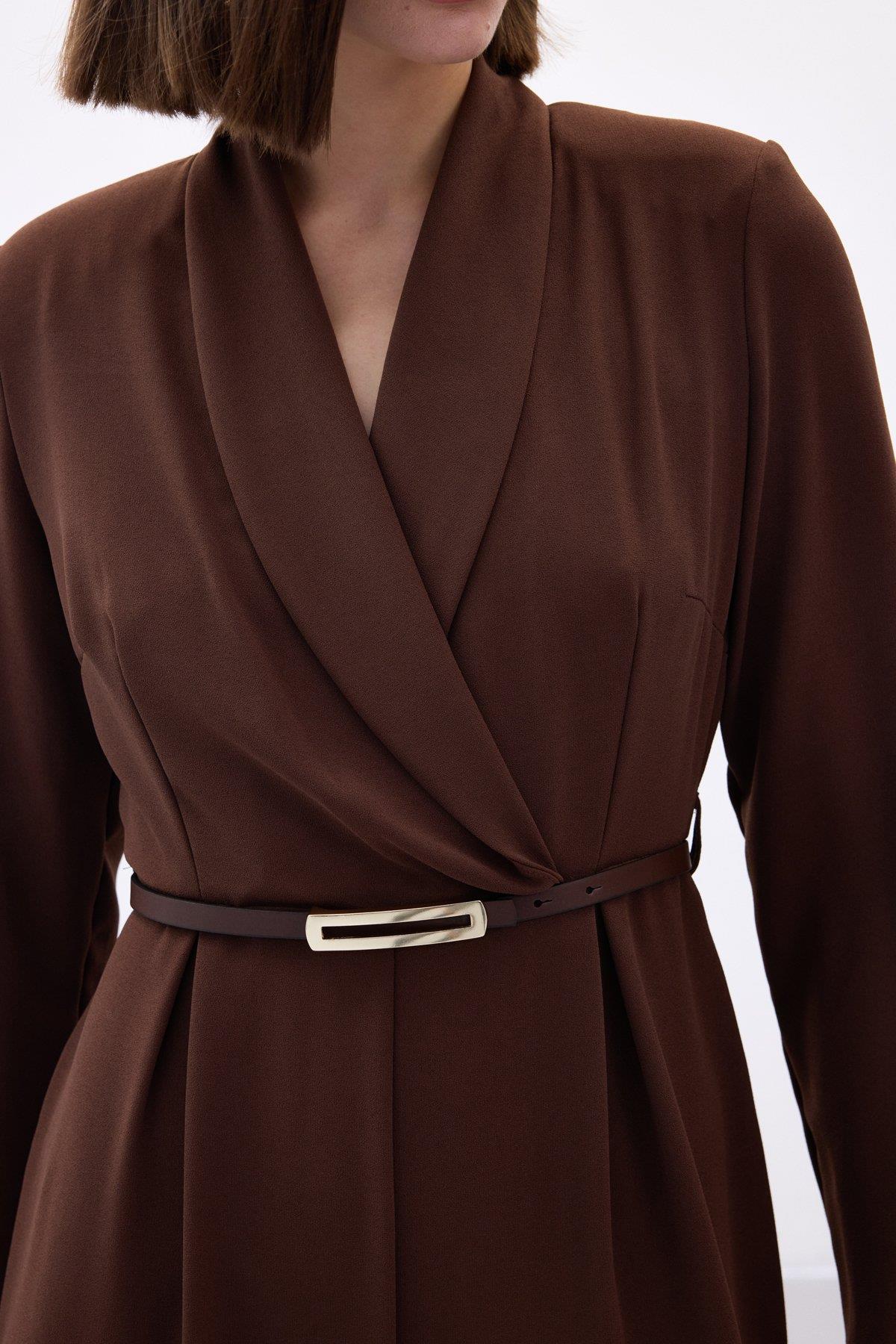 Wholesale Women's Brown Crepe Jumpsuit with Belt 0033-2063-7503