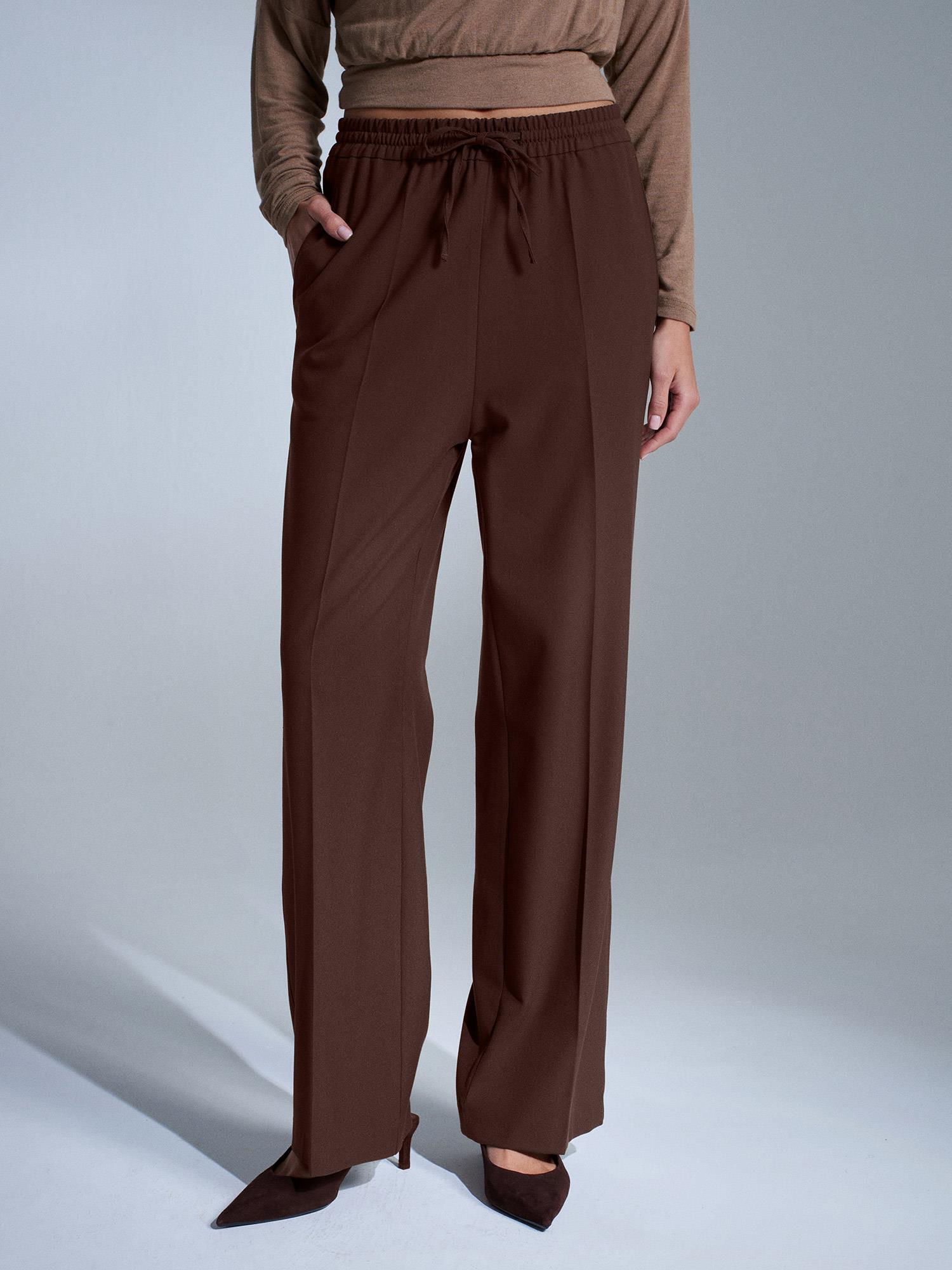 Wholesale Women's Brown Elastic Waist Trousers 0431-72209