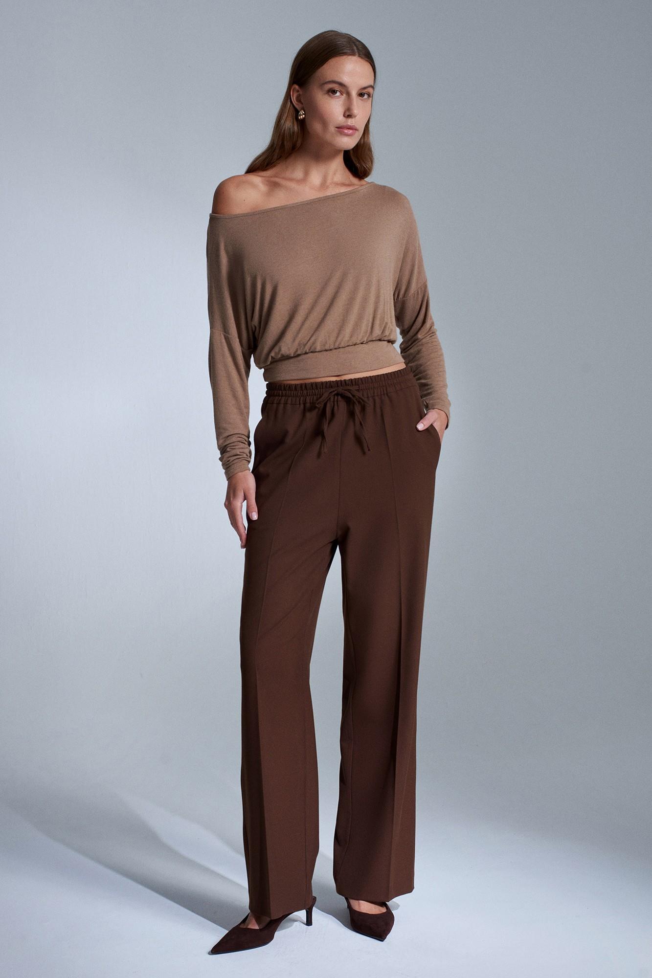 Wholesale Women's Brown Elastic Waist Trousers 0431-72209