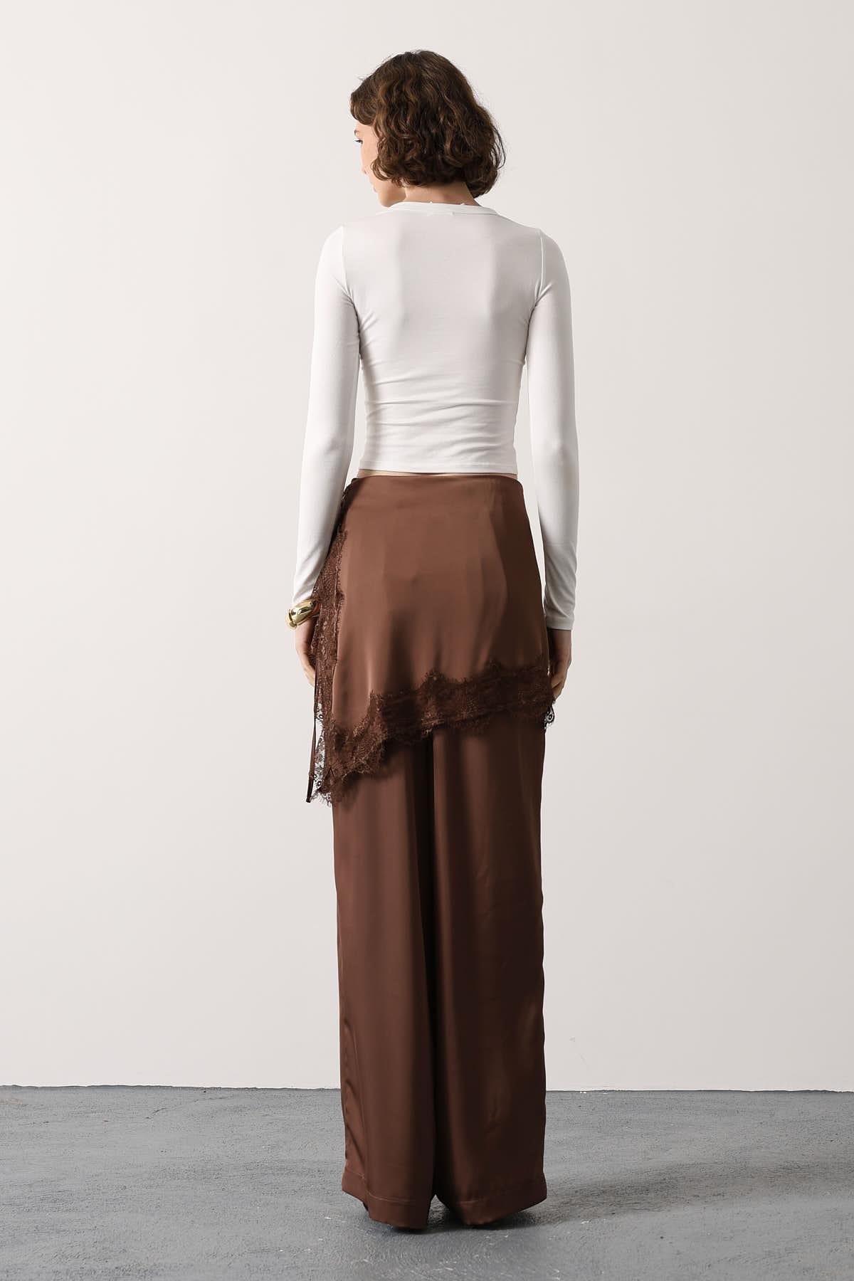 Wholesale Women's Brown Lace Detailed Trousers 0061-36627