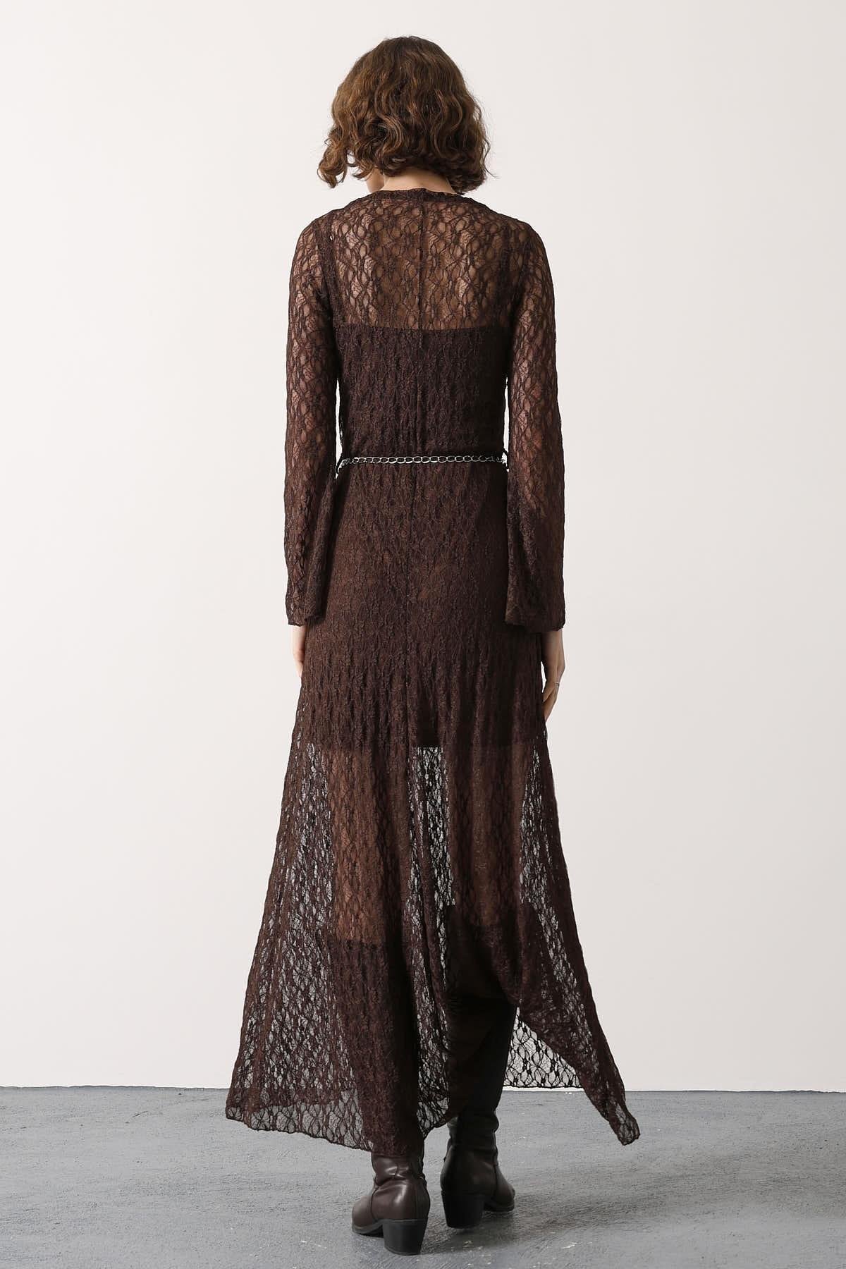 Wholesale Women's Brown Lace Maxi Dress 0061-35536