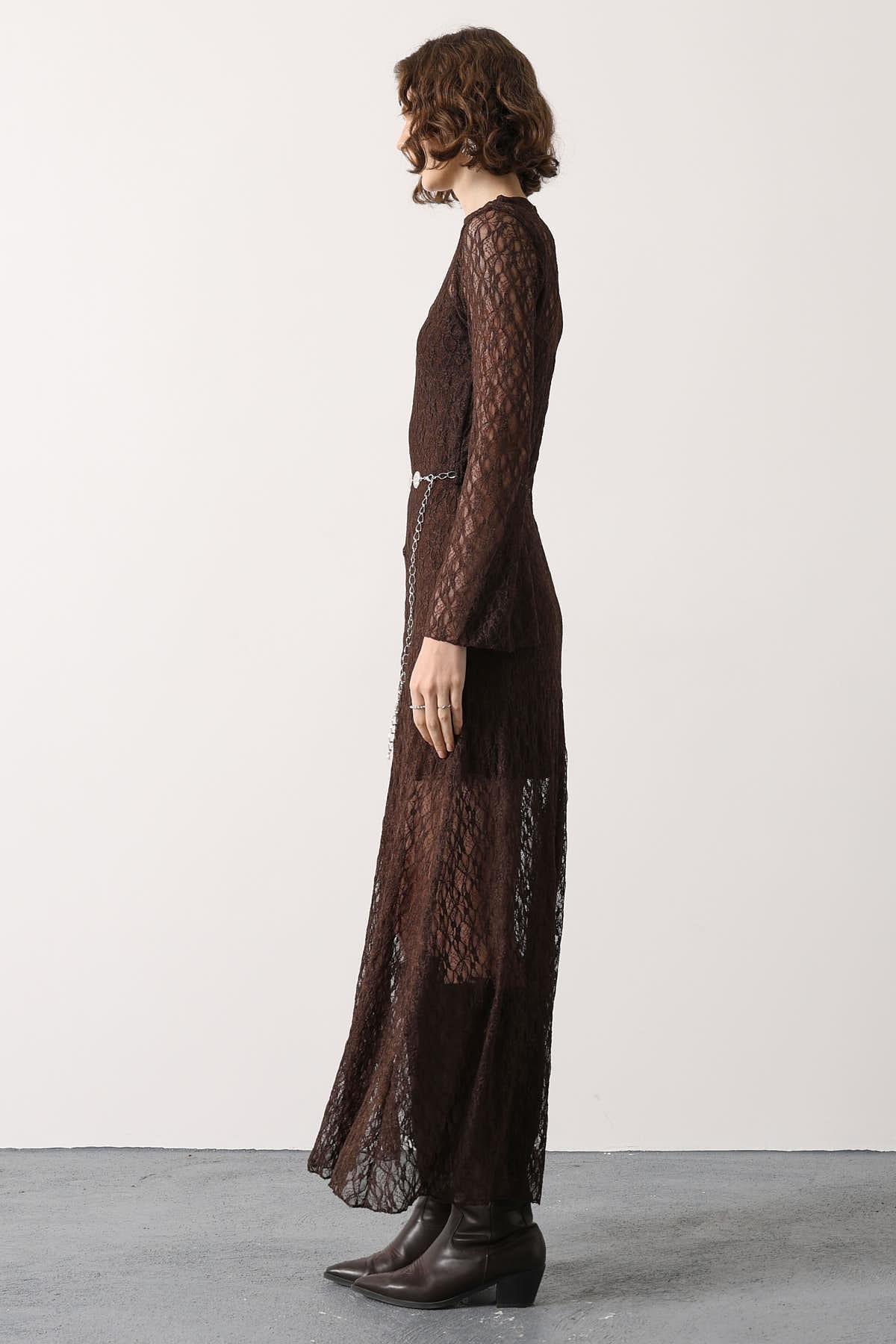 Wholesale Women's Brown Lace Maxi Dress 0061-35536