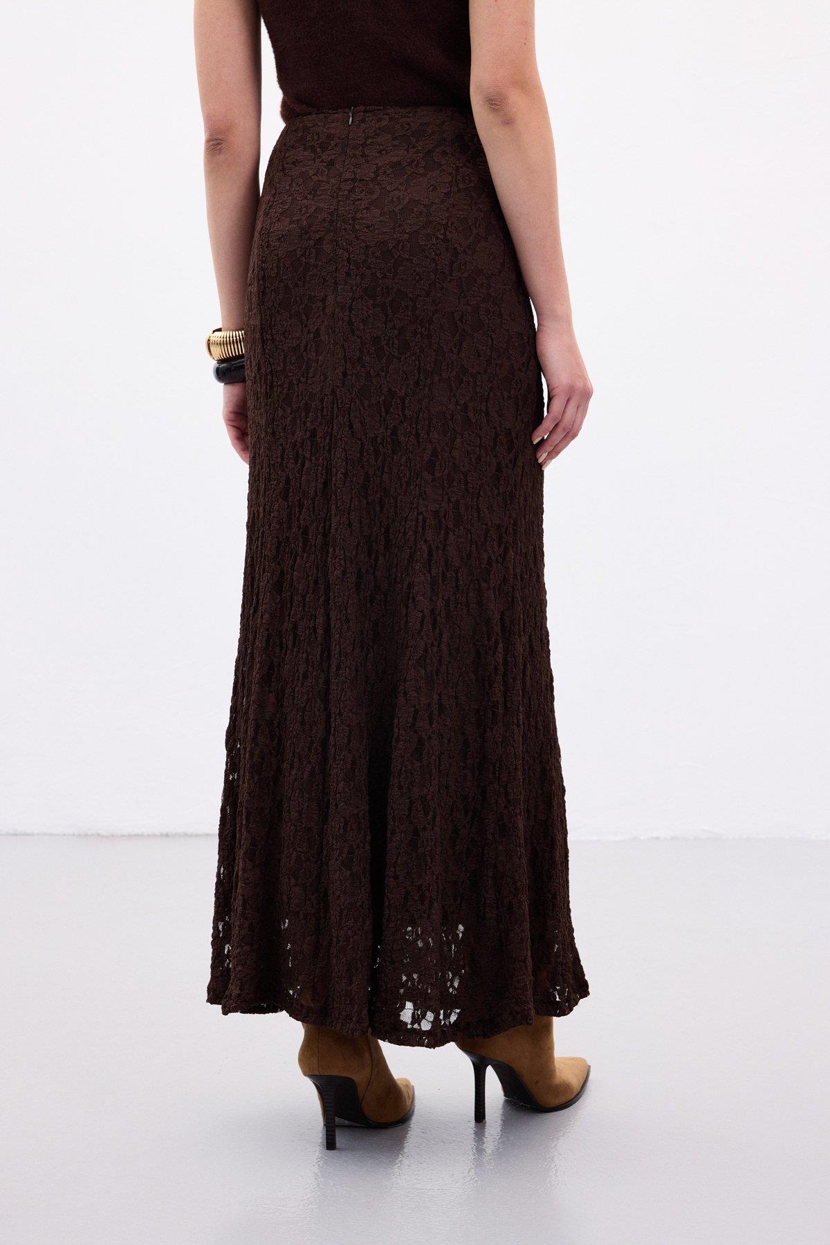 Wholesale Women's Brown Lace Maxi Skirt 0033-2106-4103
