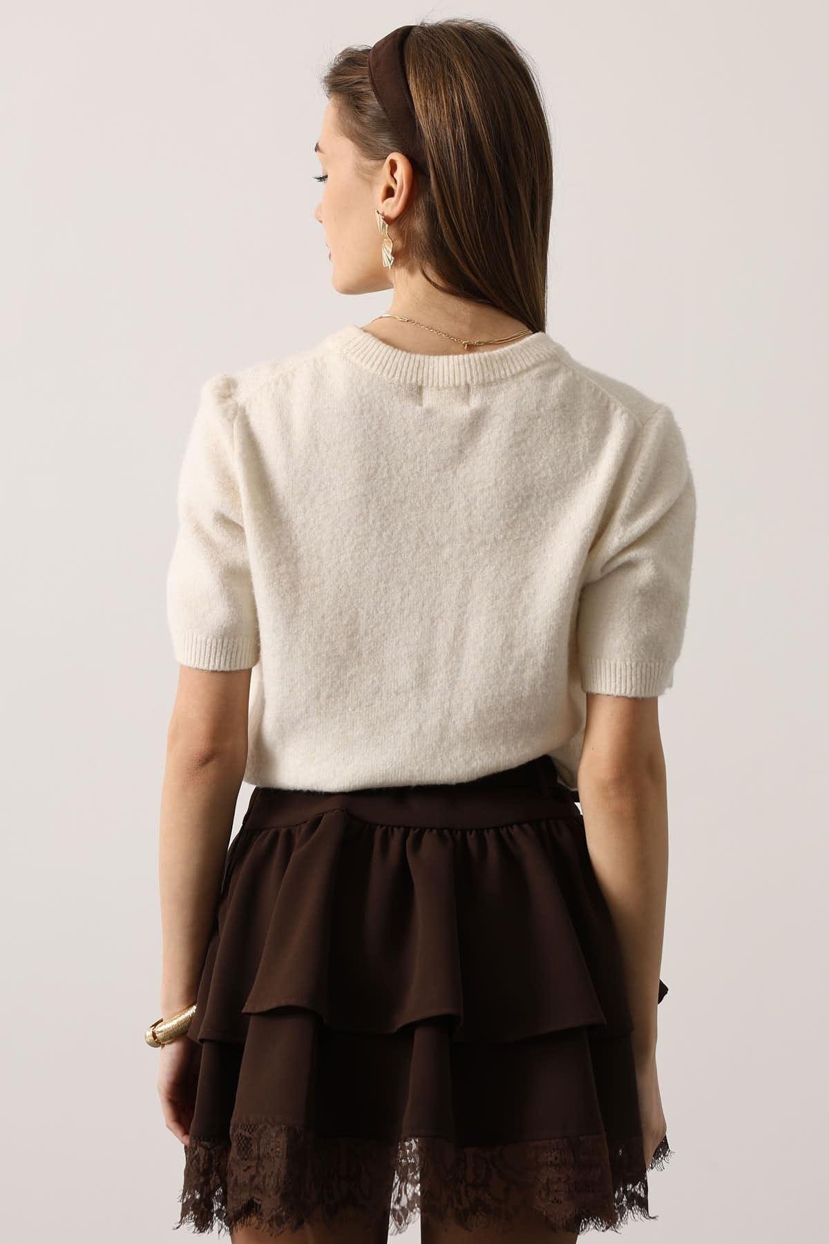 Wholesale Women's Brown Lace Mini Skirt with Belt 0061-37199