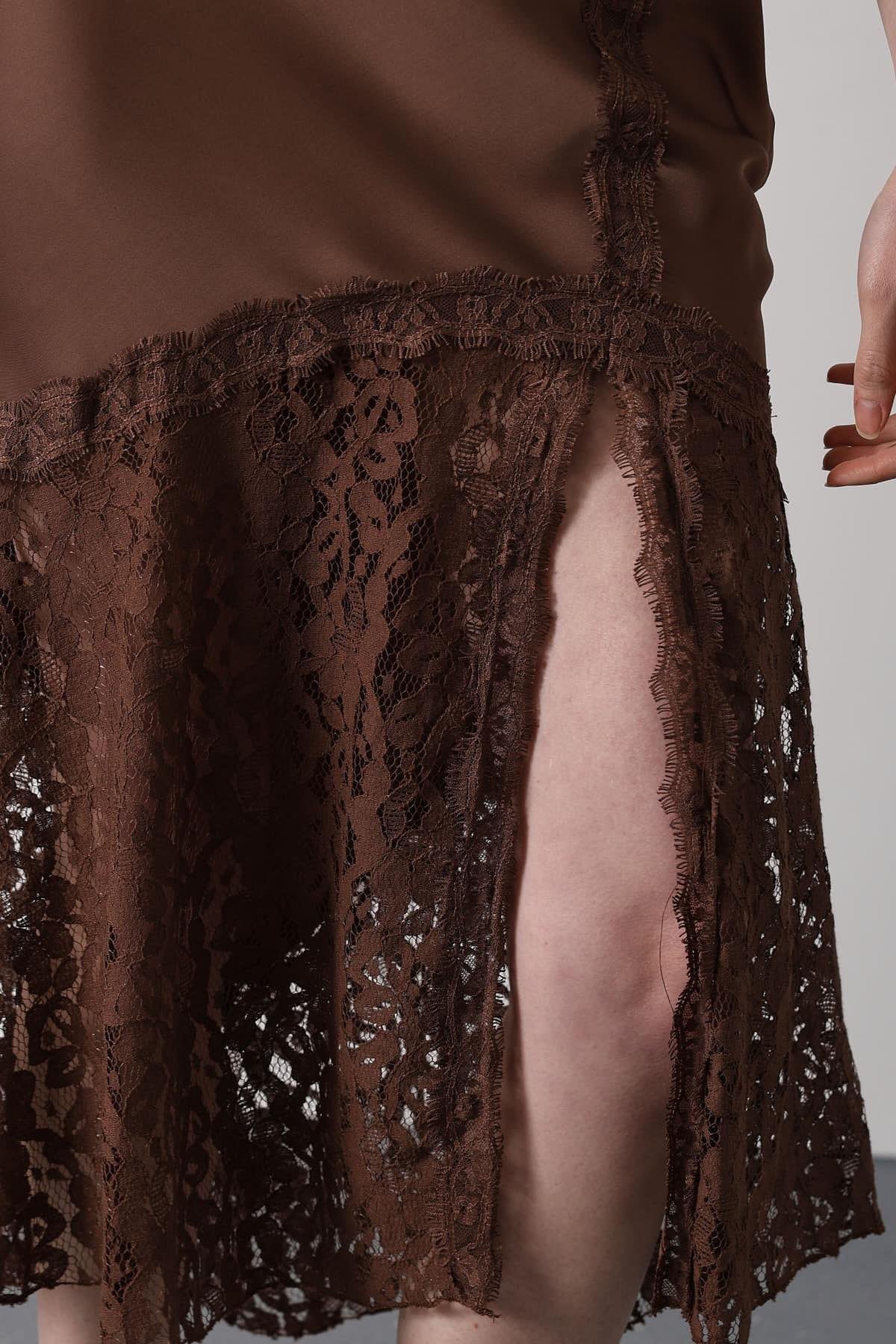 Wholesale Women's Brown Lace Satin Skirt 0061-37206