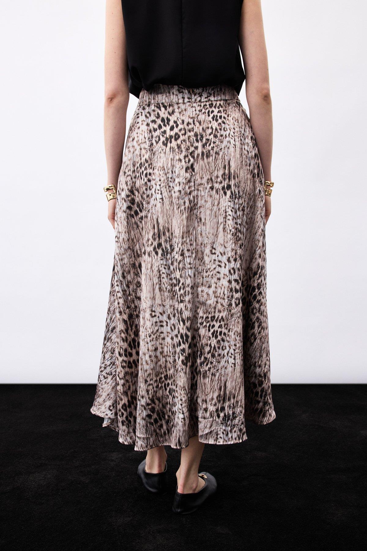 Wholesale Women's Brown Leopard Printed Maxi Skirt 0033-1957-4098