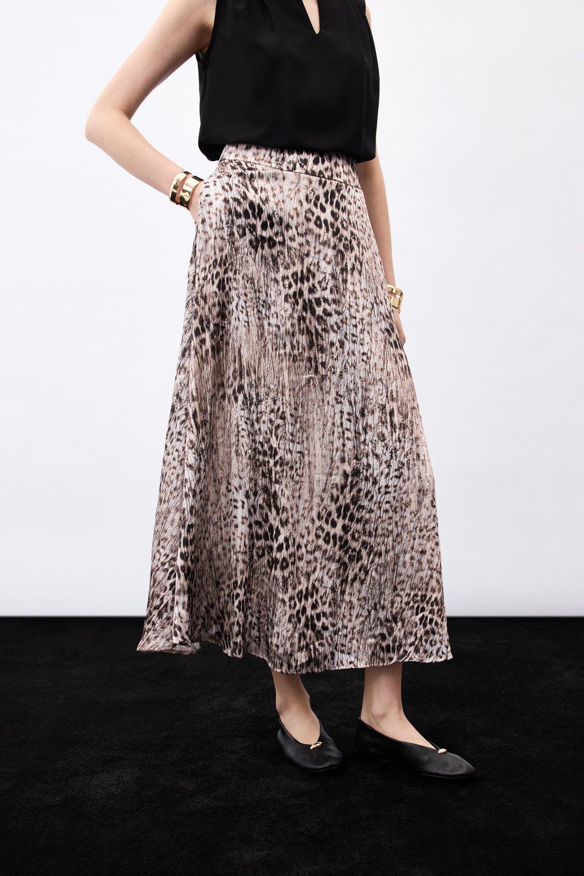 Wholesale Women's Brown Leopard Printed Maxi Skirt 0033-1957-4098