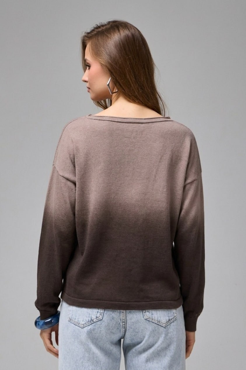 Wholesale Women's Brown Ombre Gradient Knit Sweater 0037-3721