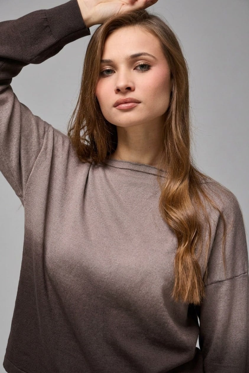 Wholesale Women's Brown Ombre Gradient Knit Sweater 0037-3721