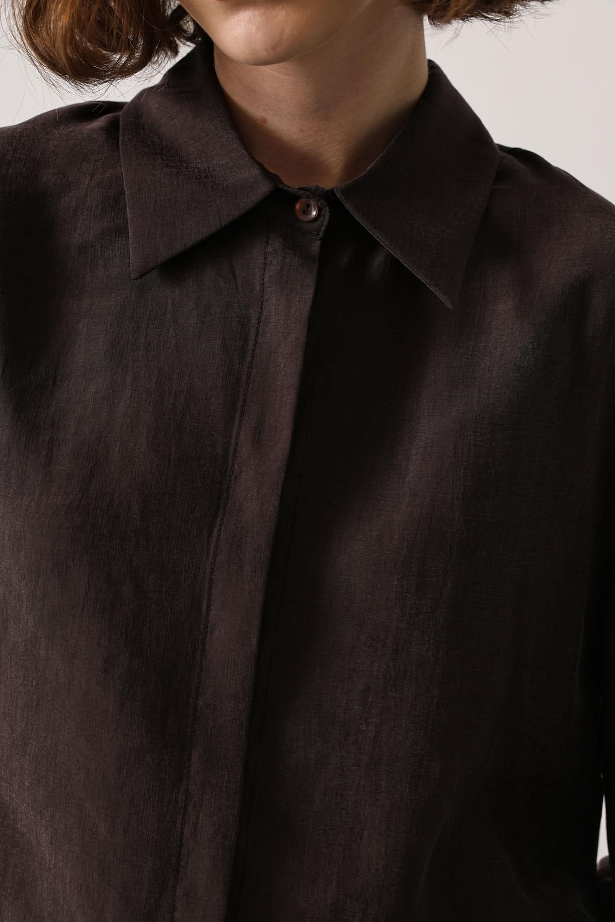 Wholesale Women's Brown Oversized Shirt with Bishop Sleeves 0061-34514