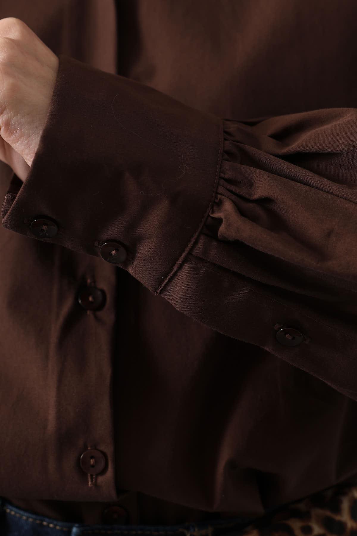 Wholesale Women's Brown Oversized Shirt with Bishop Sleeves 0061-34510