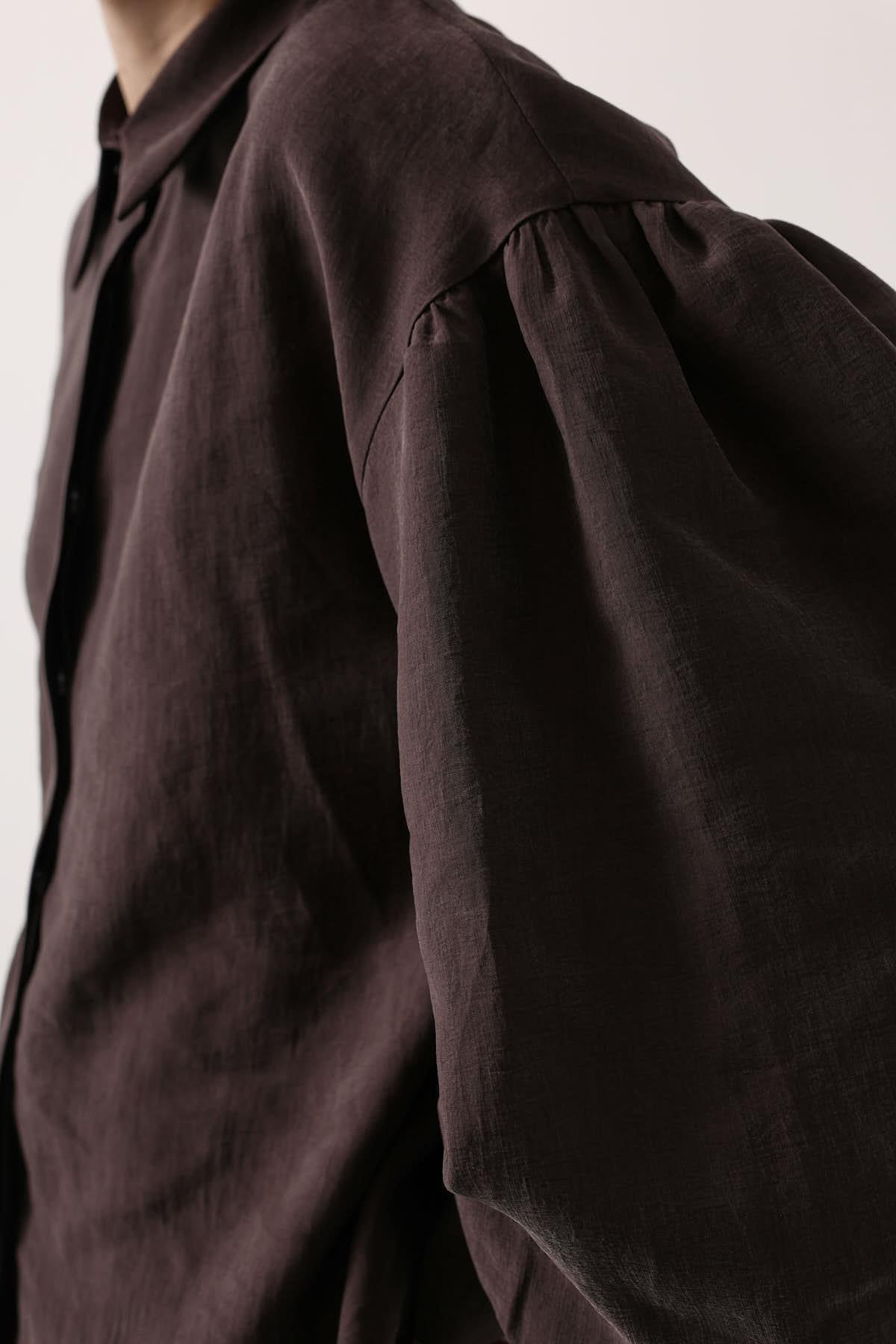 Wholesale Women's Brown Oversized Shirt with Bishop Sleeves 0061-34514