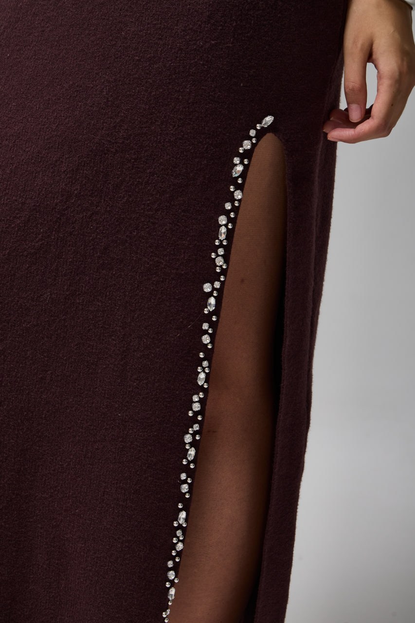 Wholesale Women's Brown Rhinestone-Embellished Viscose Knit Set 0037-3712
