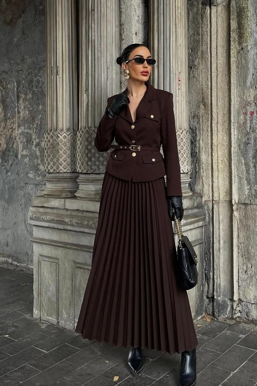 Wholesale Women's Brown Skirt Suit  0043-1004