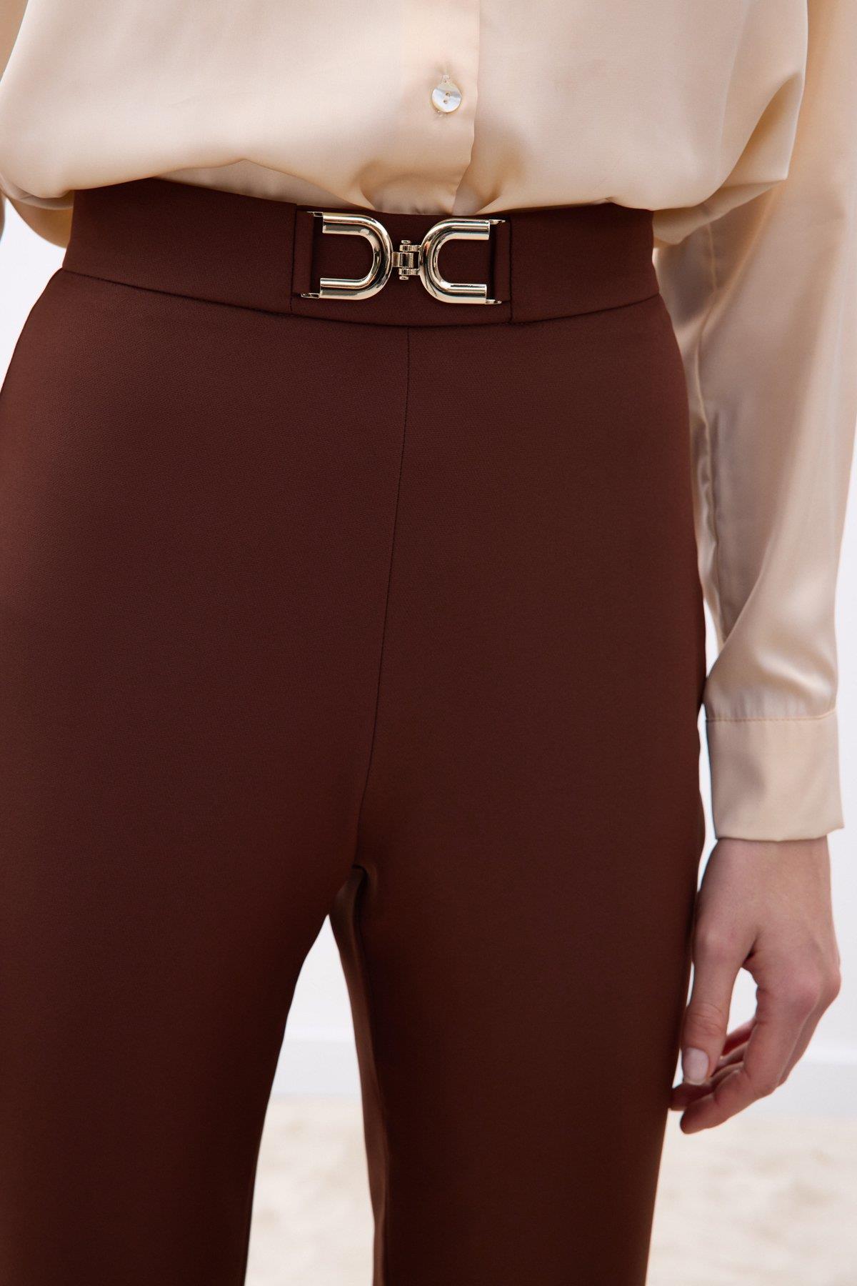 Wholesale Women's Brown Trousers with Accessory Detail 0033-1113-5007