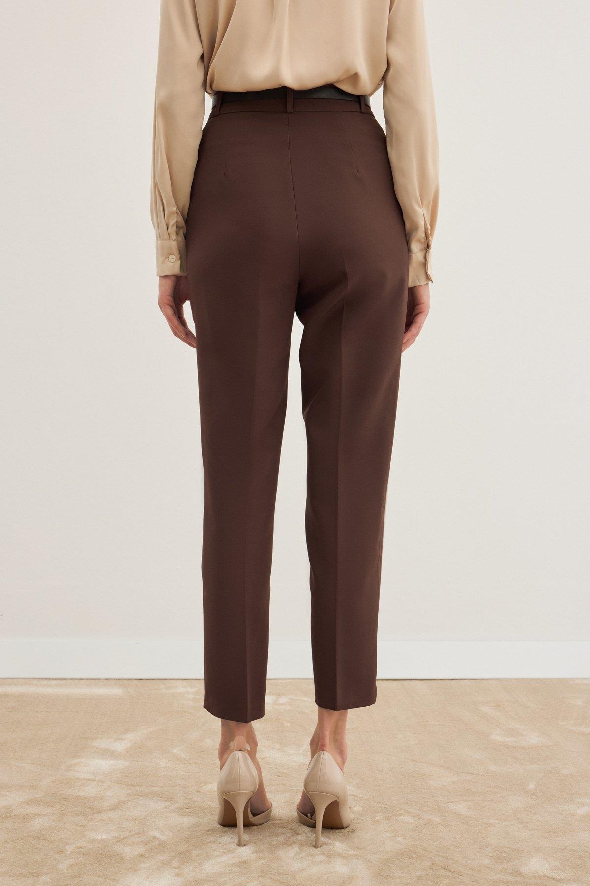 Wholesale Women's Brown Trousers with Belt 0033-1860-5066