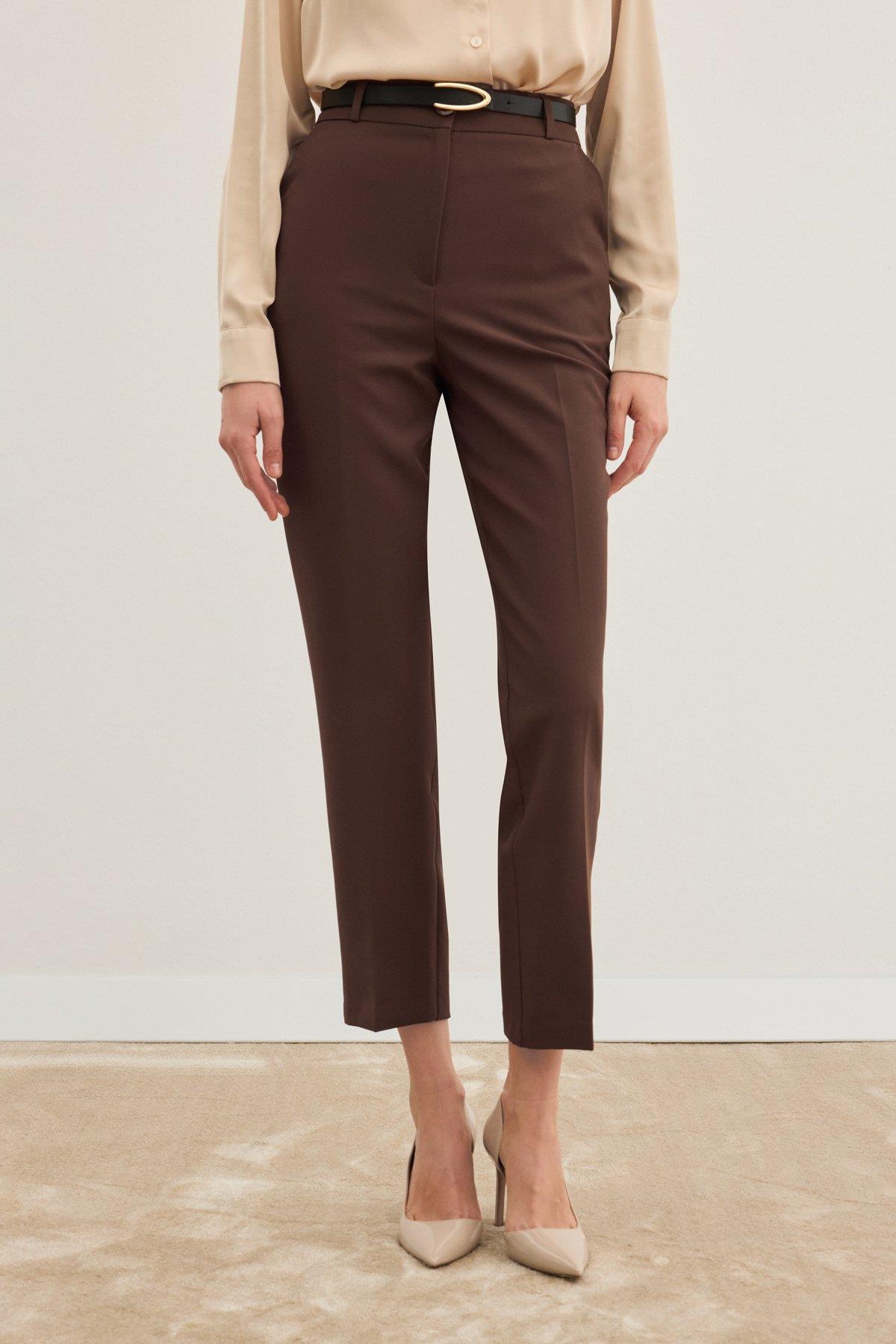 Wholesale Women's Brown Trousers with Belt 0033-1860-5066