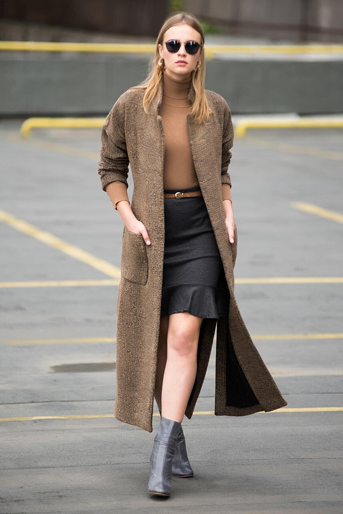Wholesale Women's Brown Tweed Coat