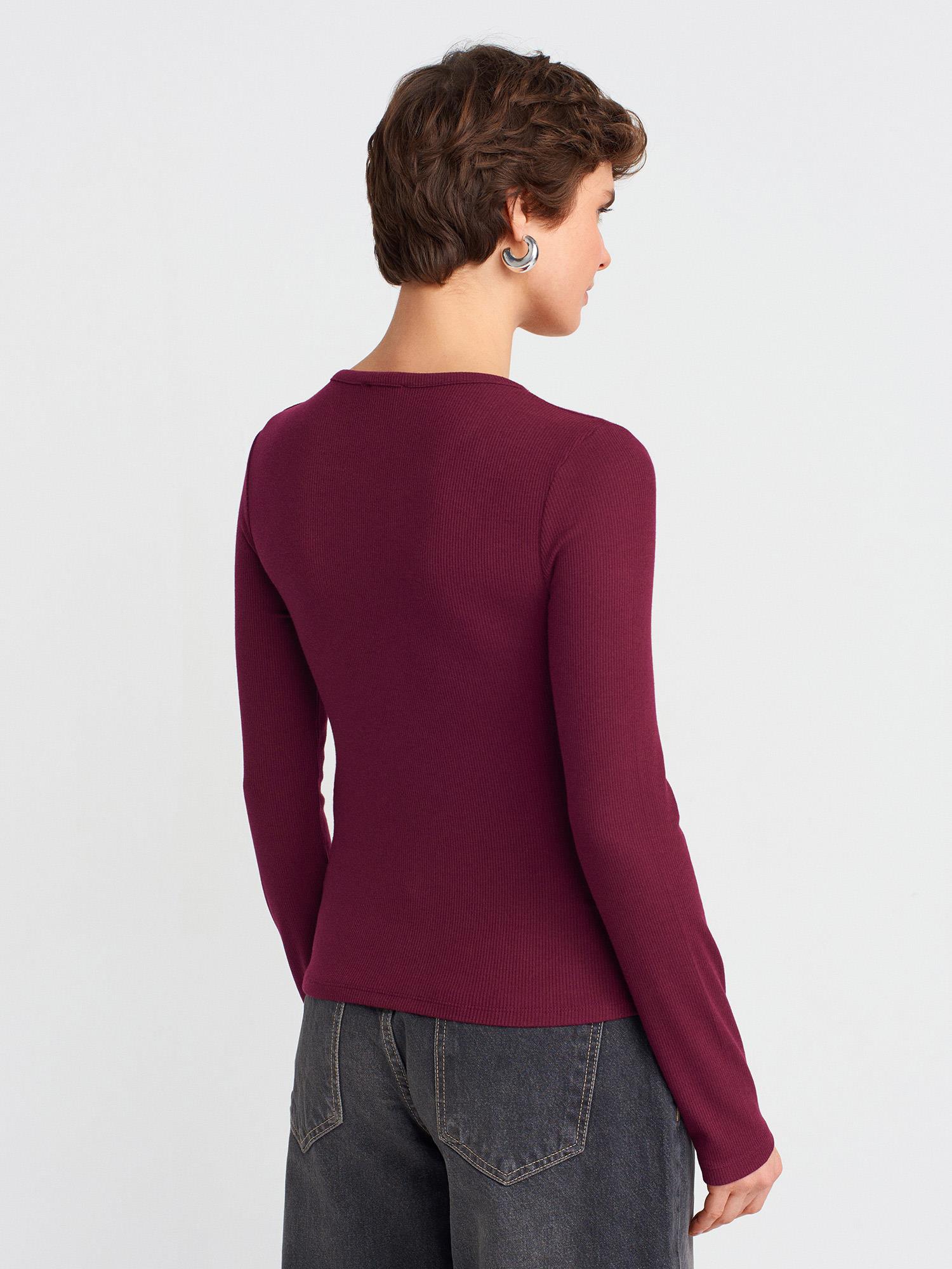 Wholesale Women's Burgundy Button Detailed Gathered Top 0431W26-31548