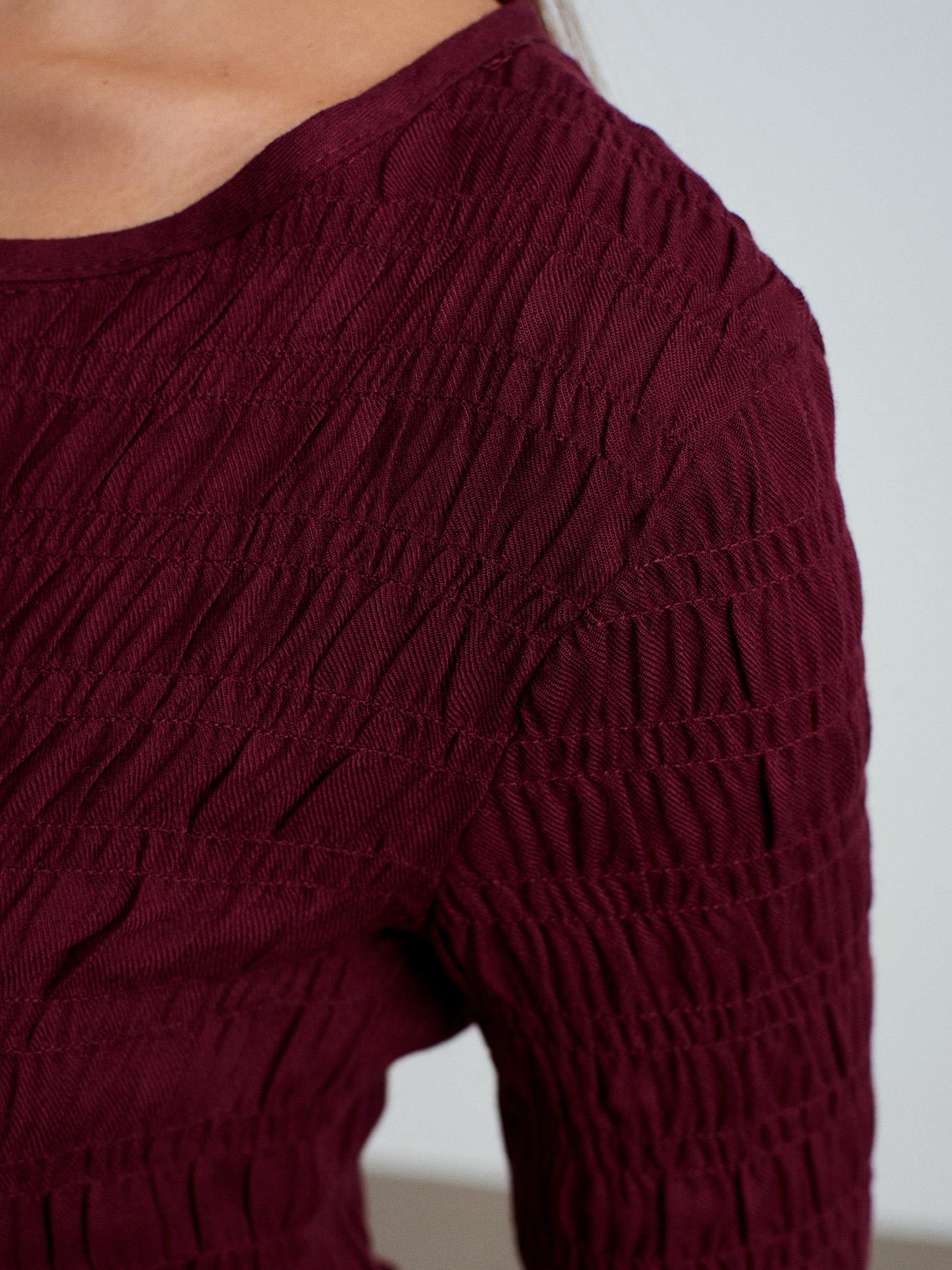 Wholesale Women's Burgundy Buttoned Shirred Knit Top 0431-50926