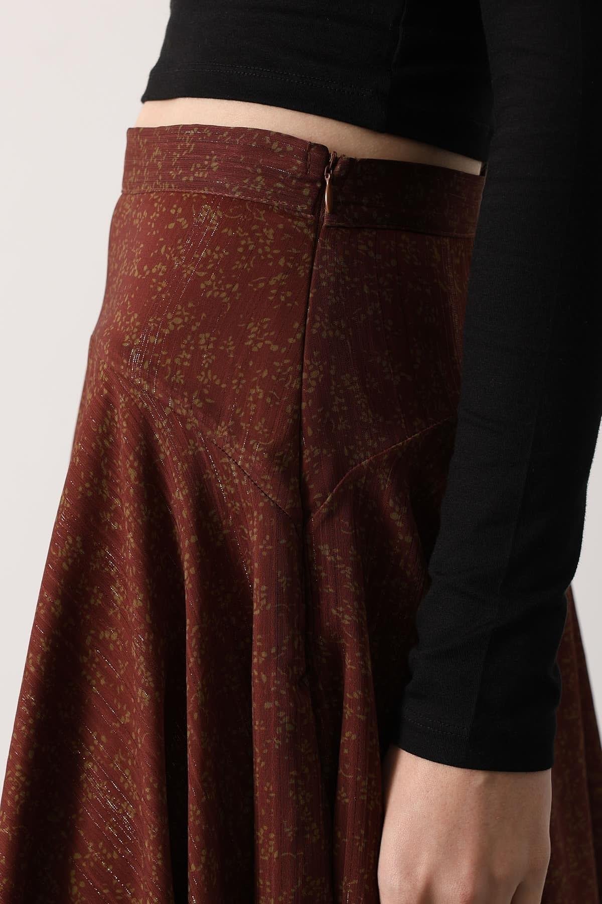 Wholesale Women's Burgundy Chiffon Layered Midi Skirt 0061-37197