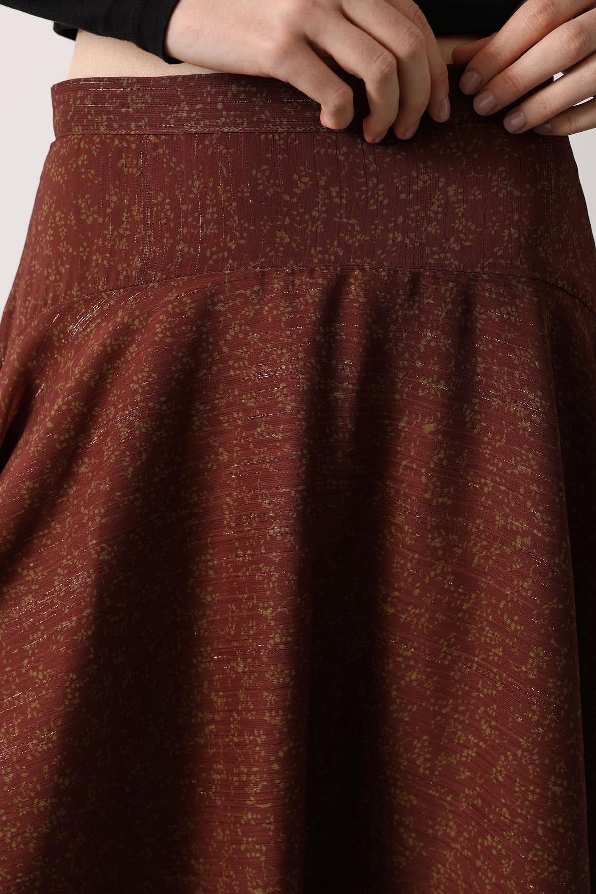 Wholesale Women's Burgundy Chiffon Layered Midi Skirt 0061-37197