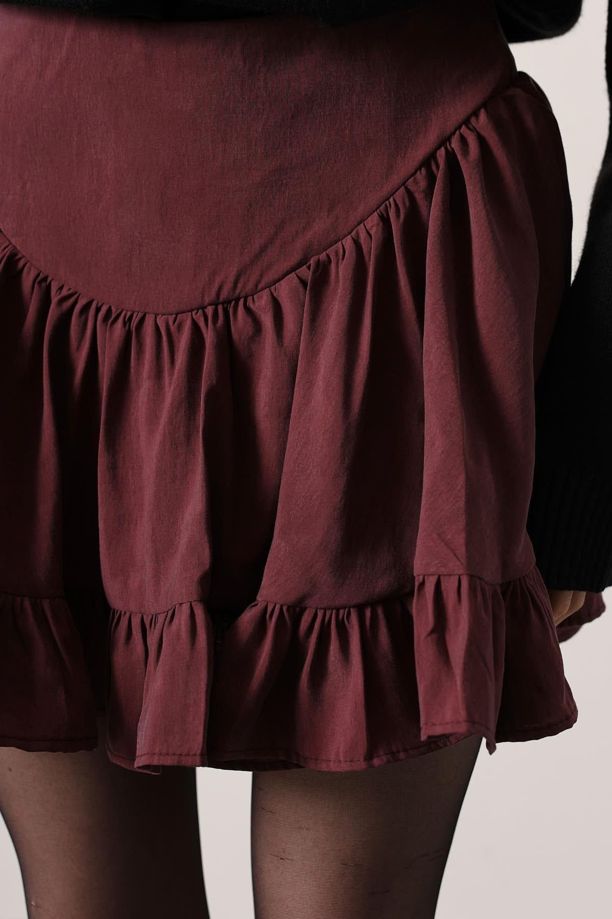 Wholesale Women's Burgundy Corset-Waist Ruffled Mini Skirt 0061-37211