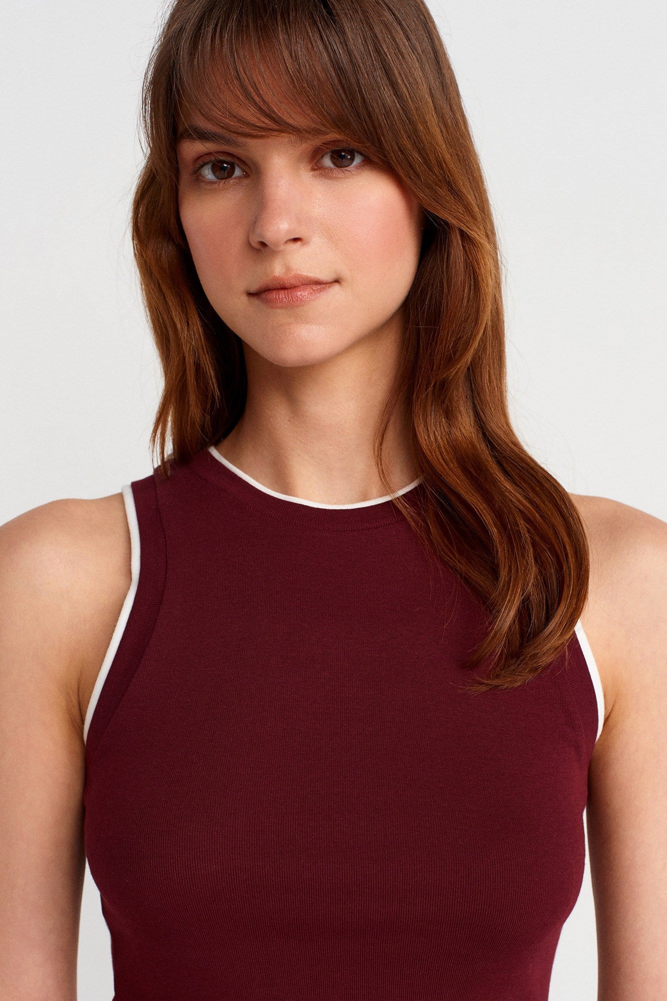 Wholesale Women's Burgundy Double-Look Tank Top 0431-21086