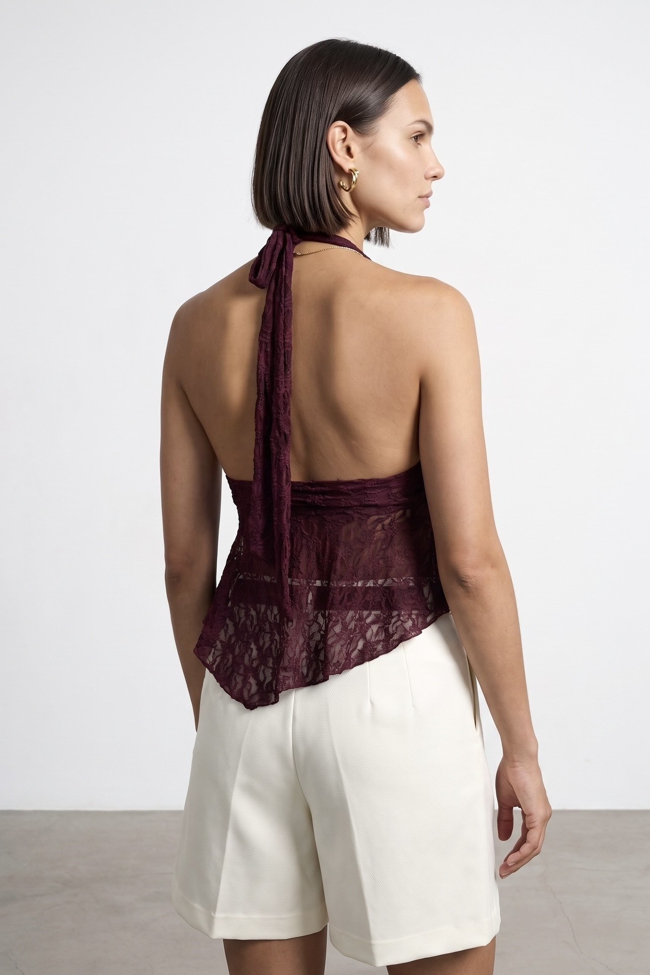 Wholesale Women's Burgundy Lace Halter Top 0431-21228