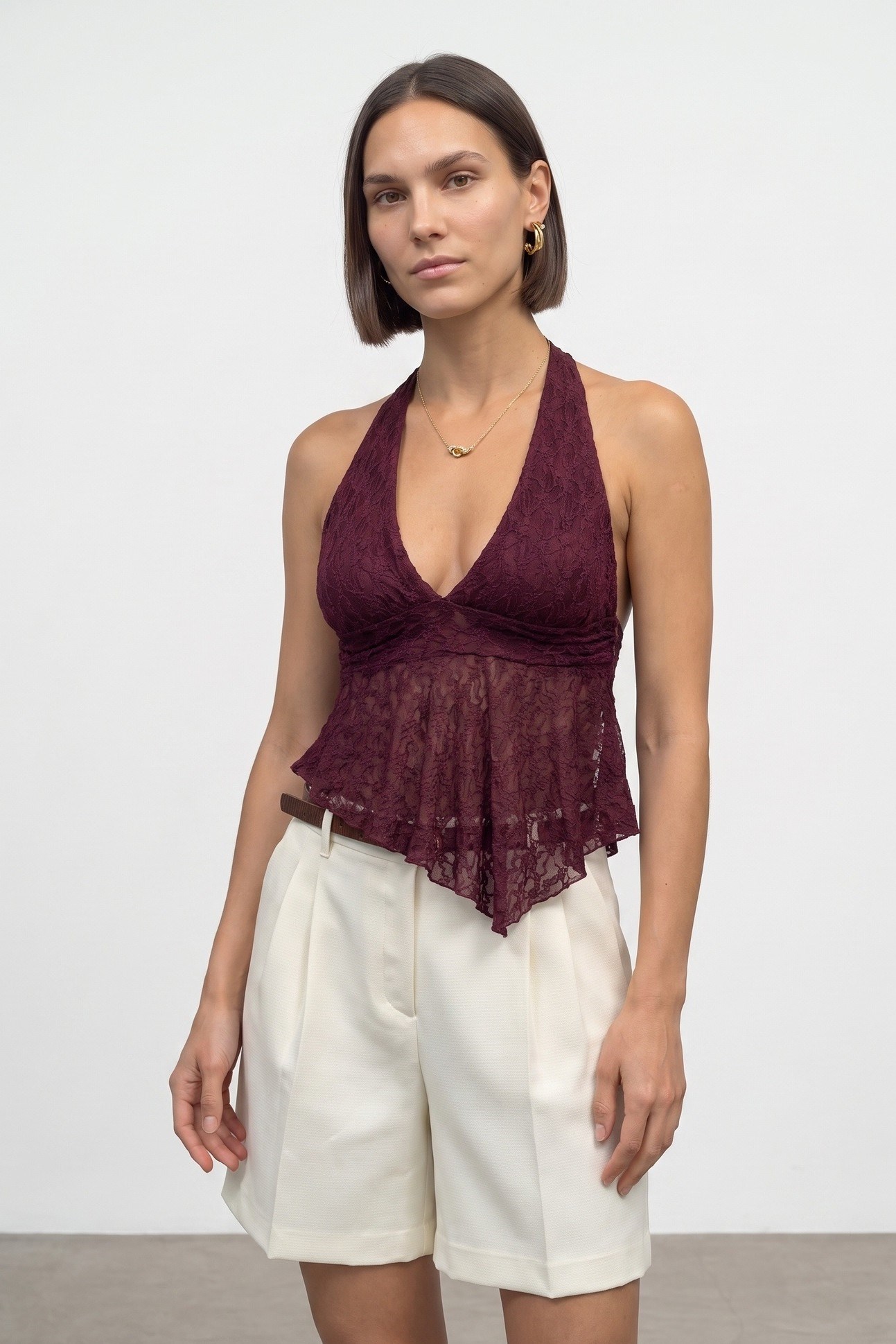 Wholesale Women's Burgundy Lace Halter Top 0431-21228