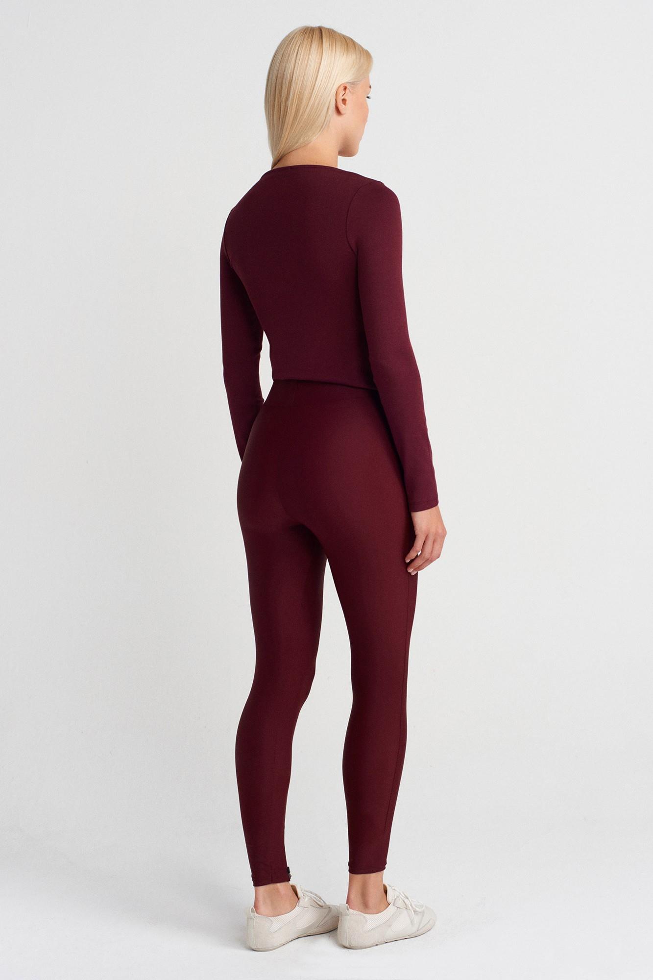 Wholesale Women's Burgundy Leggings with Front Ankle Zippers 0431W26-7934