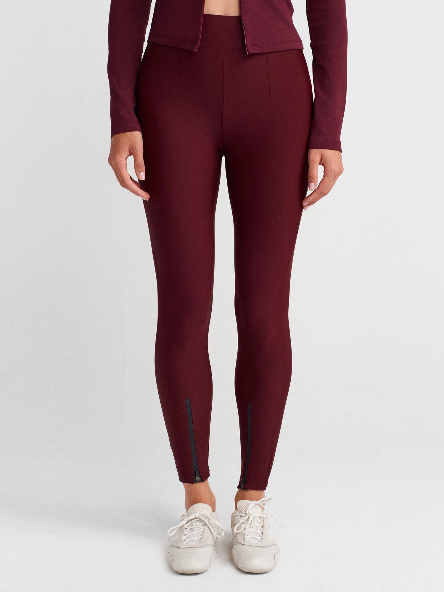 Wholesale Women's Burgundy Leggings with Front Ankle Zippers 0431W26-7934