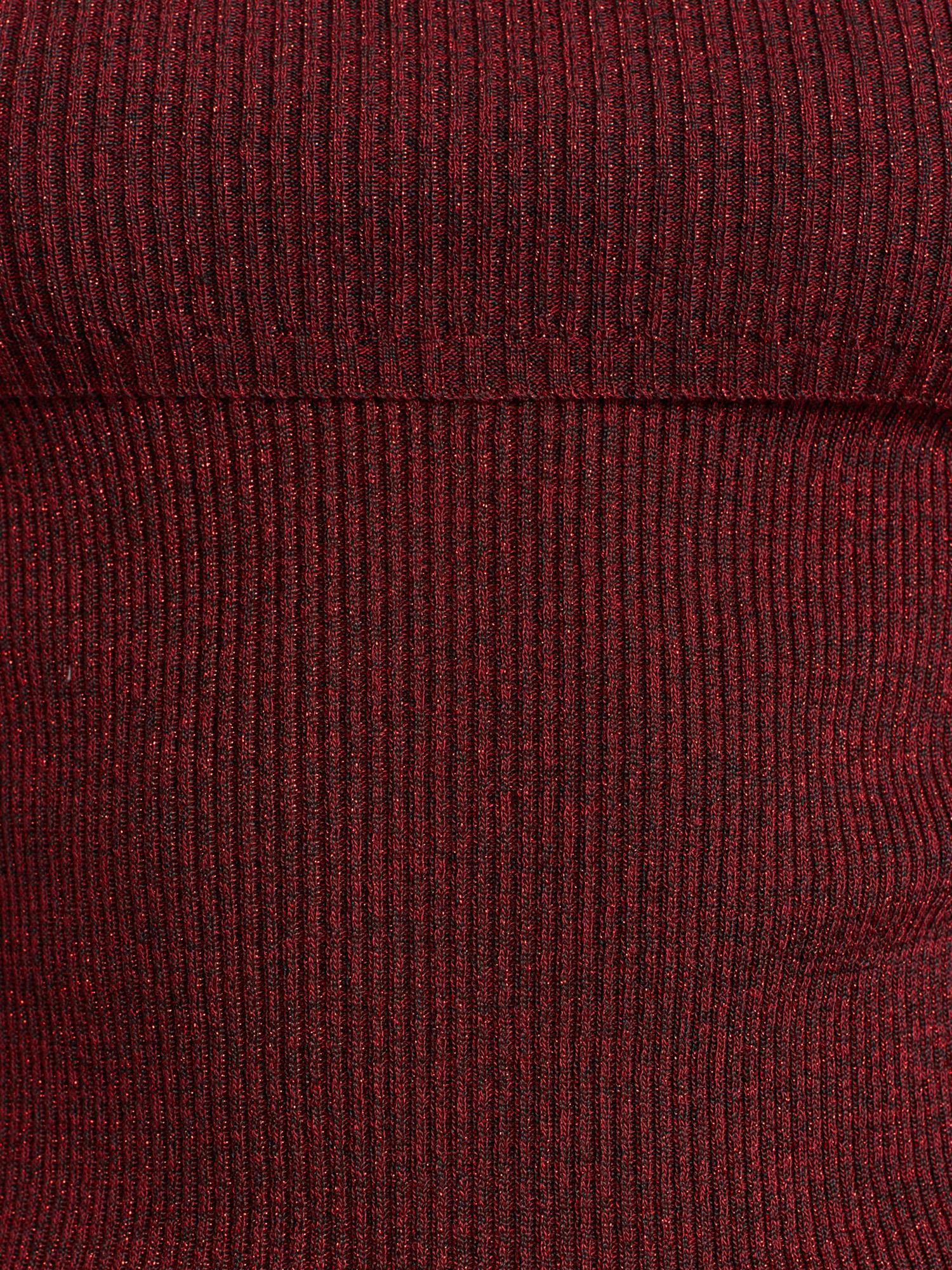 Wholesale Women's Burgundy Lurex Ribbed Knit Sweater with Carmen Collar 0431W26-10808