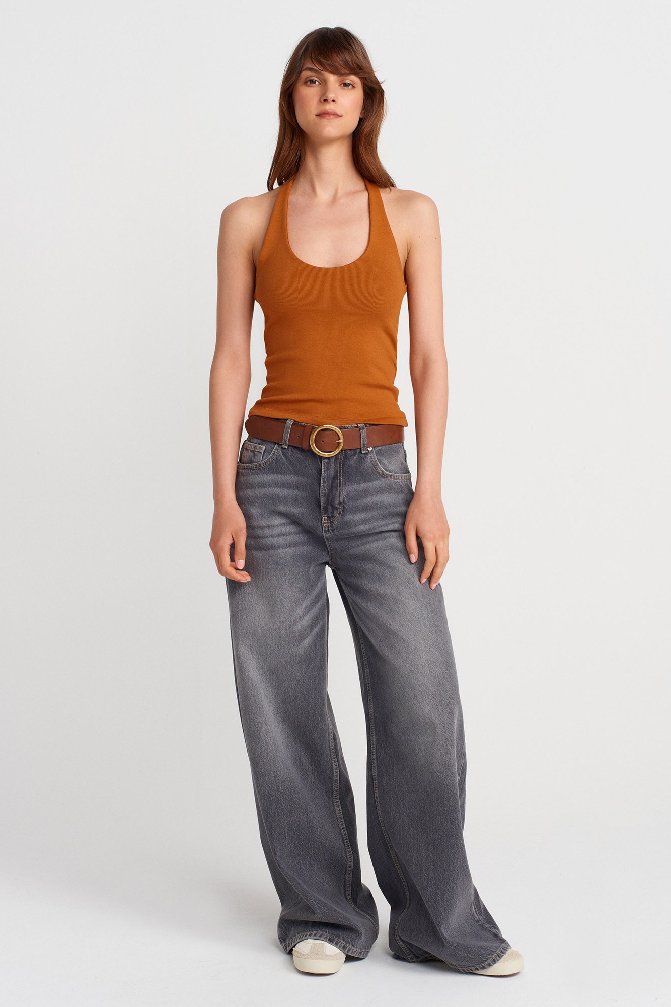 Wholesale Women's Burnt Orange Cotton Halter Top 0431-21052
