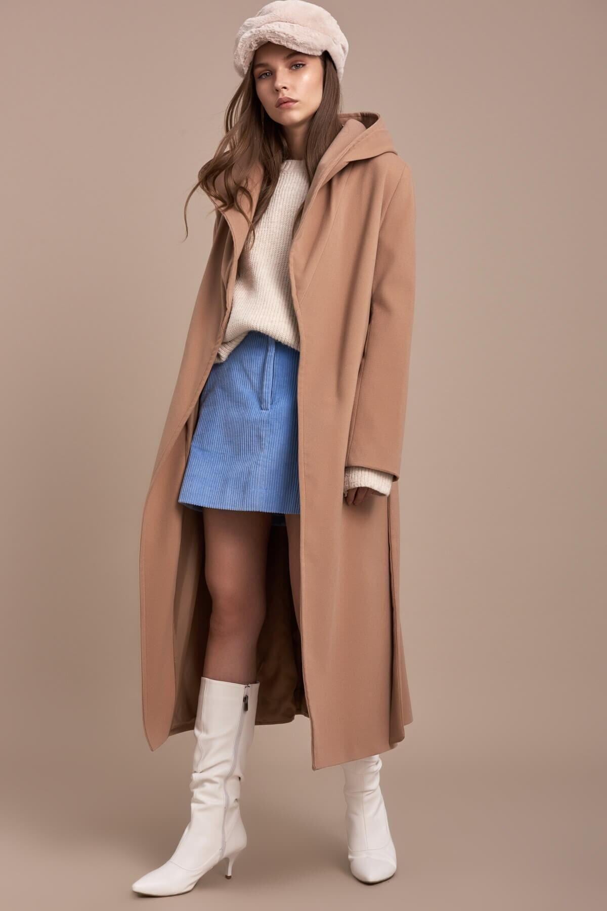 Wholesale Women's Camel Hooded Long Coat