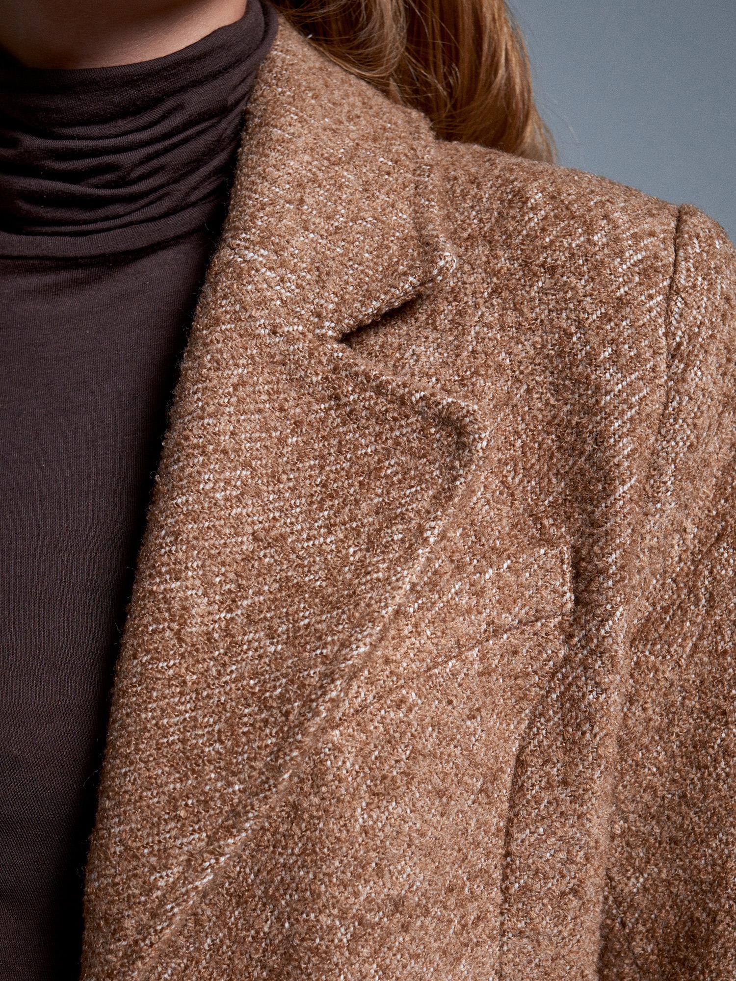 Wholesale Women's Camel Long Coat with Knitted Sleeves 0431-65478