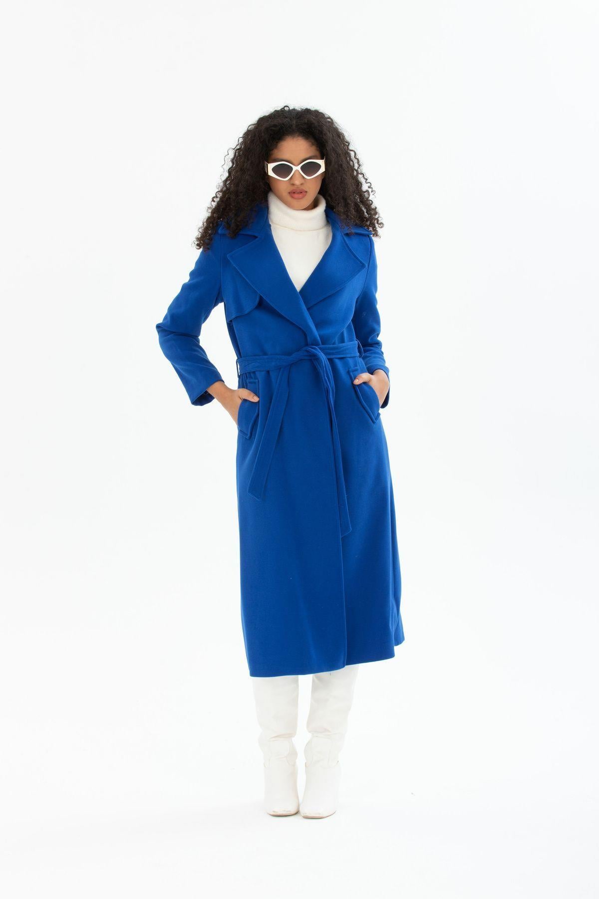 Wholesale Women's Cobalt Belted Windproof Coat