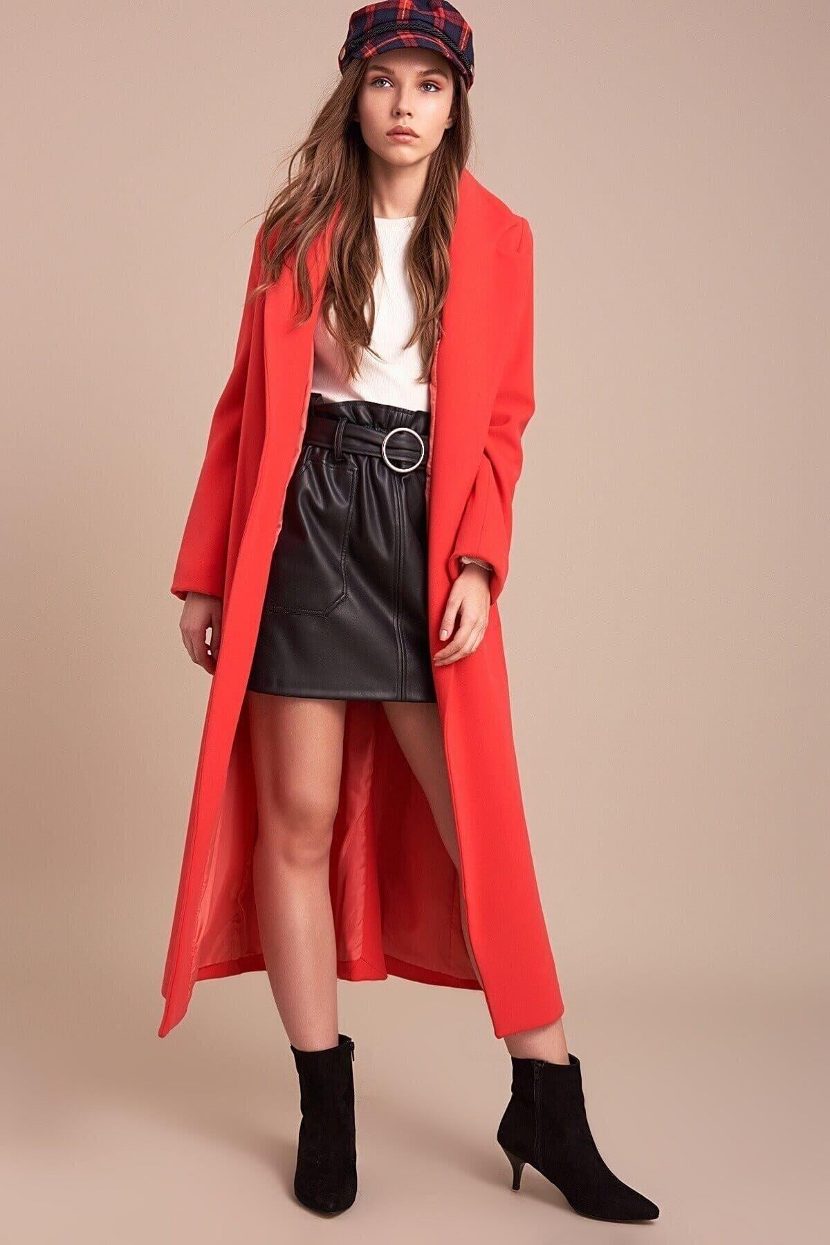 Wholesale Women's Coral Lapel Long Coat