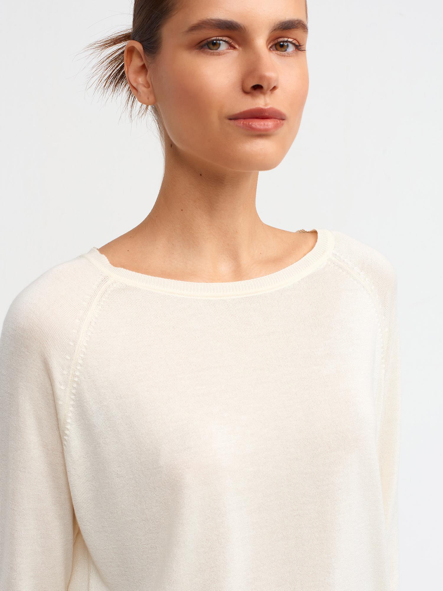 Wholesale Women's Cream Fine Knit Blouse with Raglan Sleeves and Side Slits 0431W26-10536