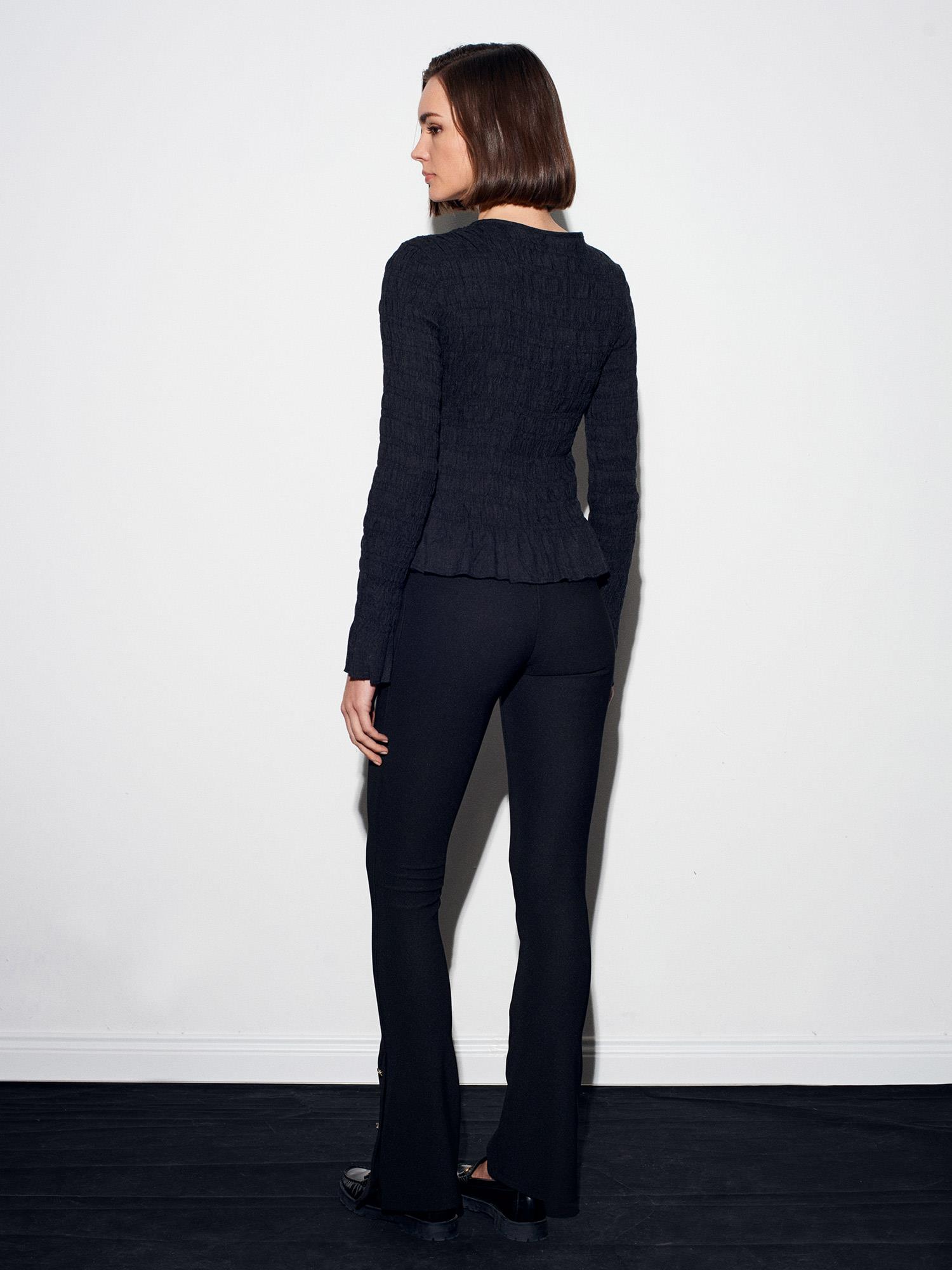 Wholesale Women's Dark Anthracite Buttoned Shirred Knit Top 0431-50926