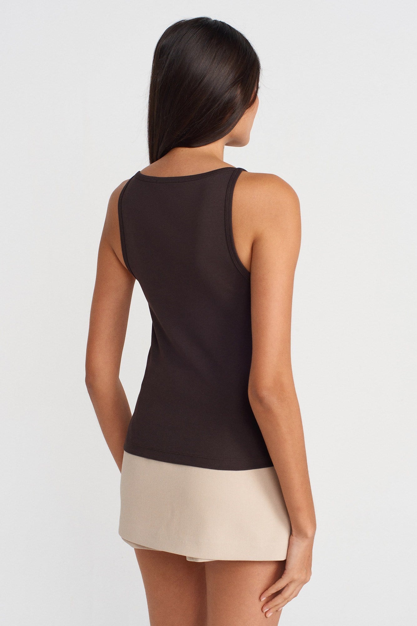 Wholesale Women's Dark Brown Beige Cotton-Modal Sleeveless Top 0431-21048