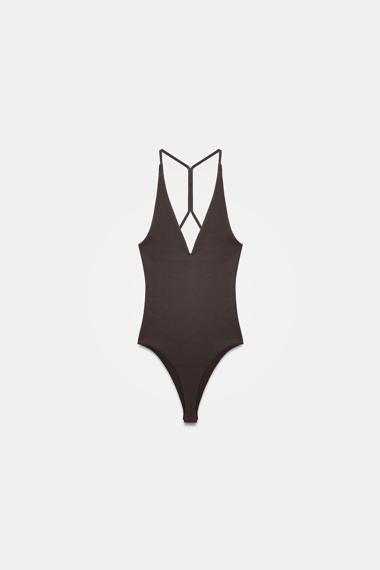 Wholesale Women's Dark Brown Cross-Back Cotton Bodysuit 0431-21175