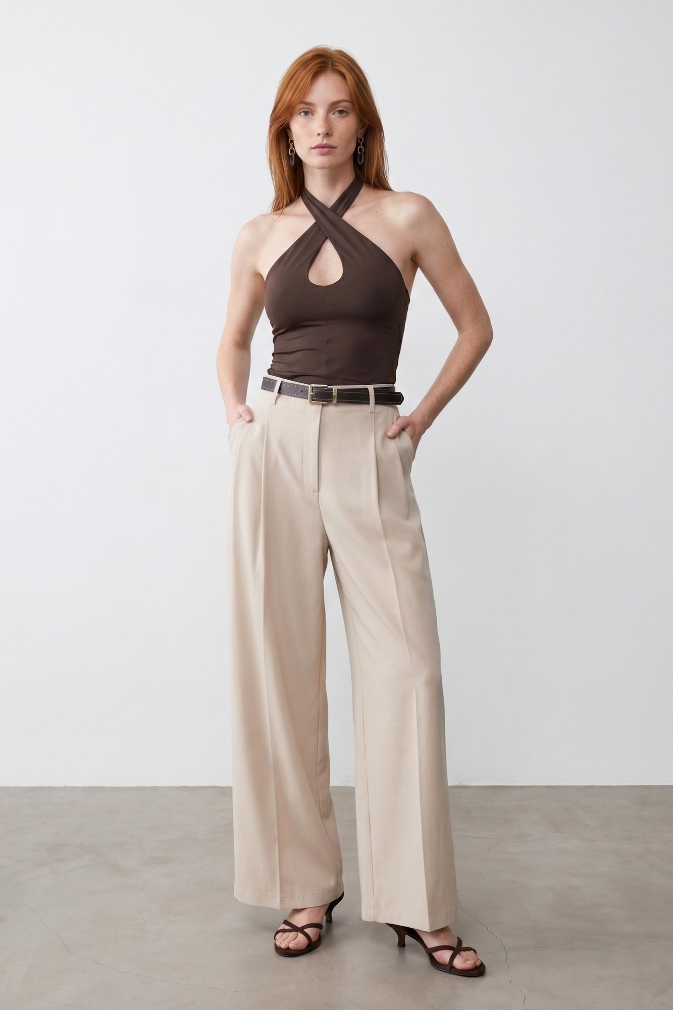 Wholesale Women's Dark Brown Cross-Front Halter Top 0431-21267