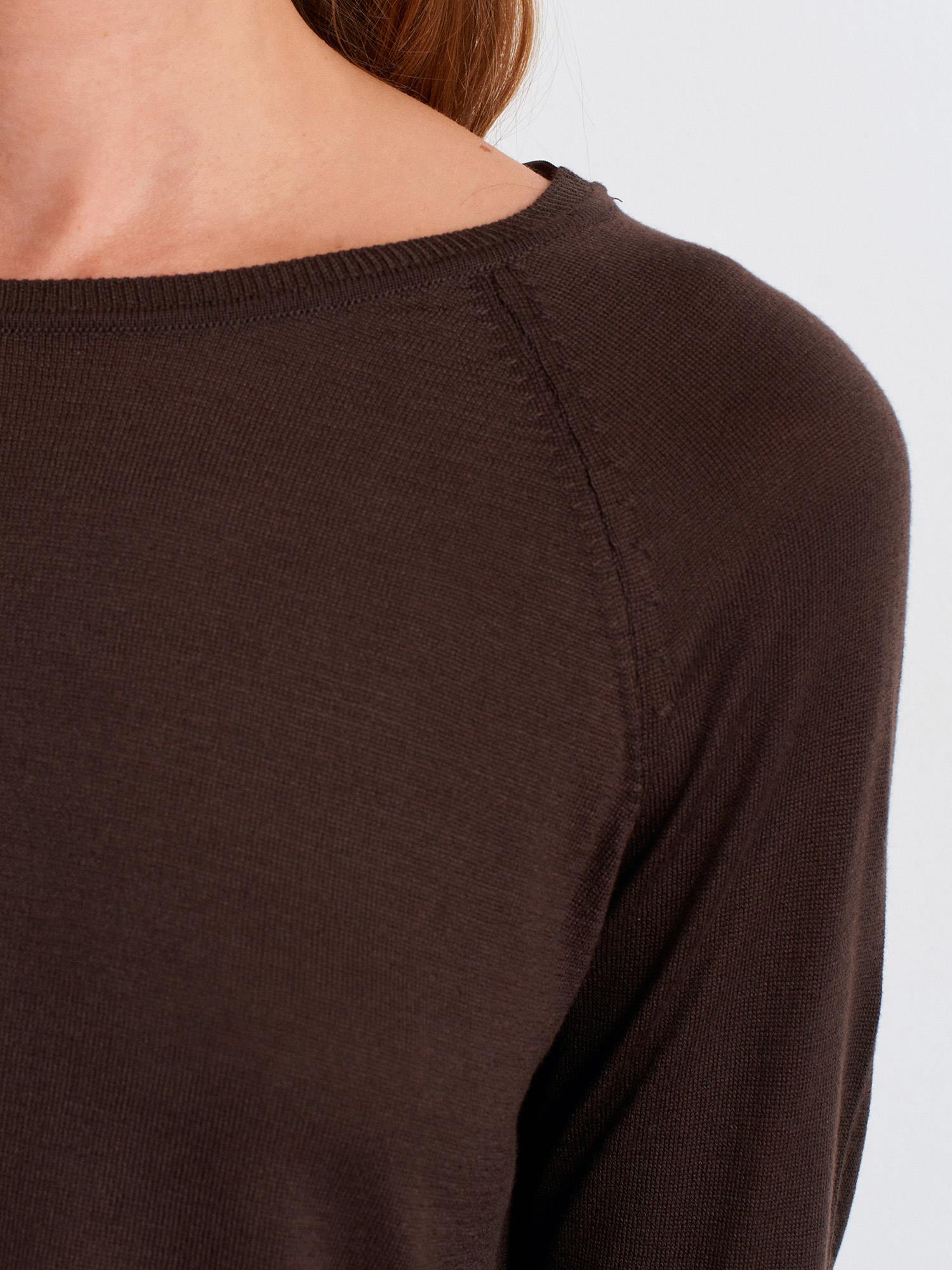 Wholesale Women's Dark Brown Fine Knit Blouse with Raglan Sleeves and Side Slits 0431W26-10536