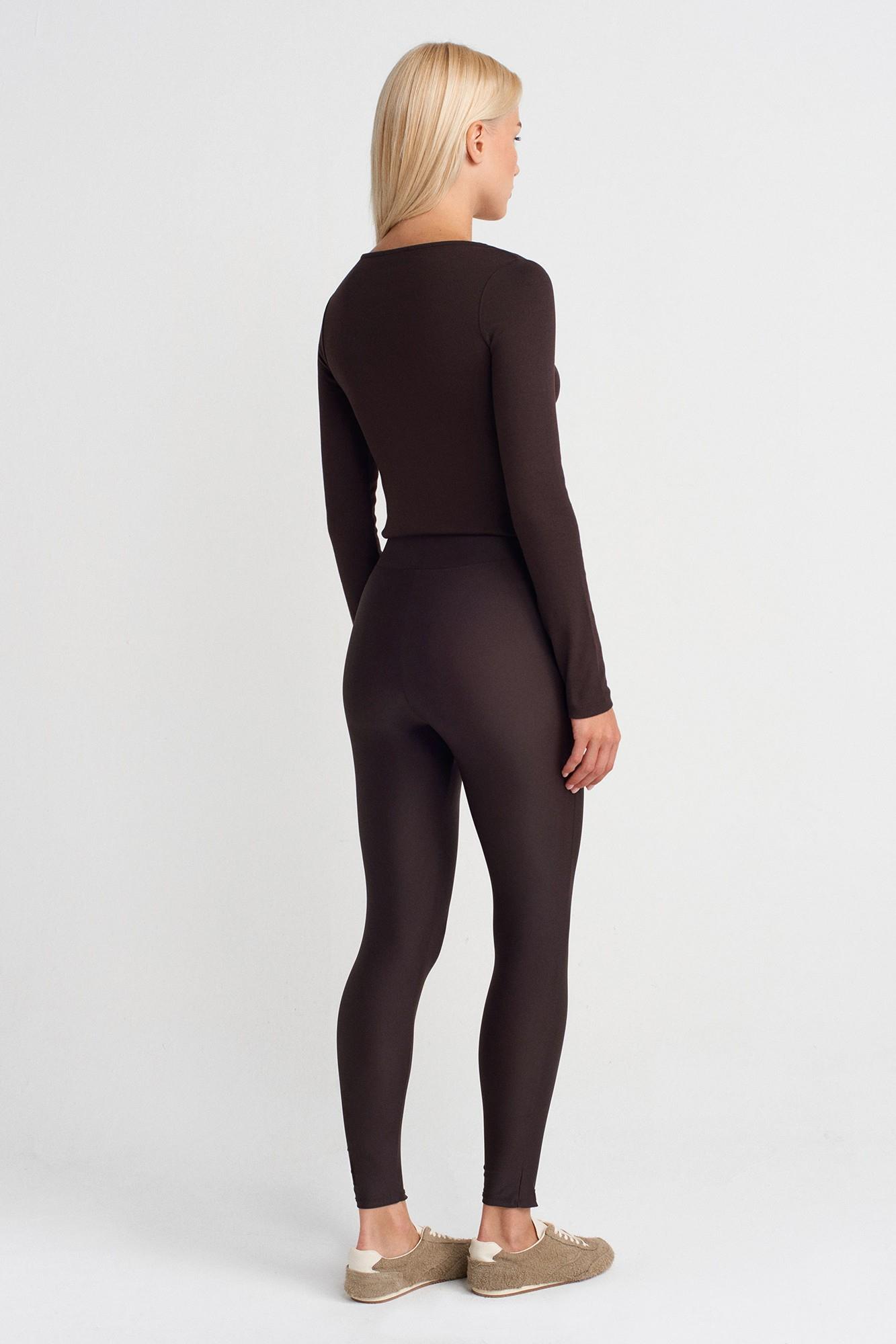 Wholesale Women's Dark Brown Leggings with Front Ankle Zippers 0431W26-7934