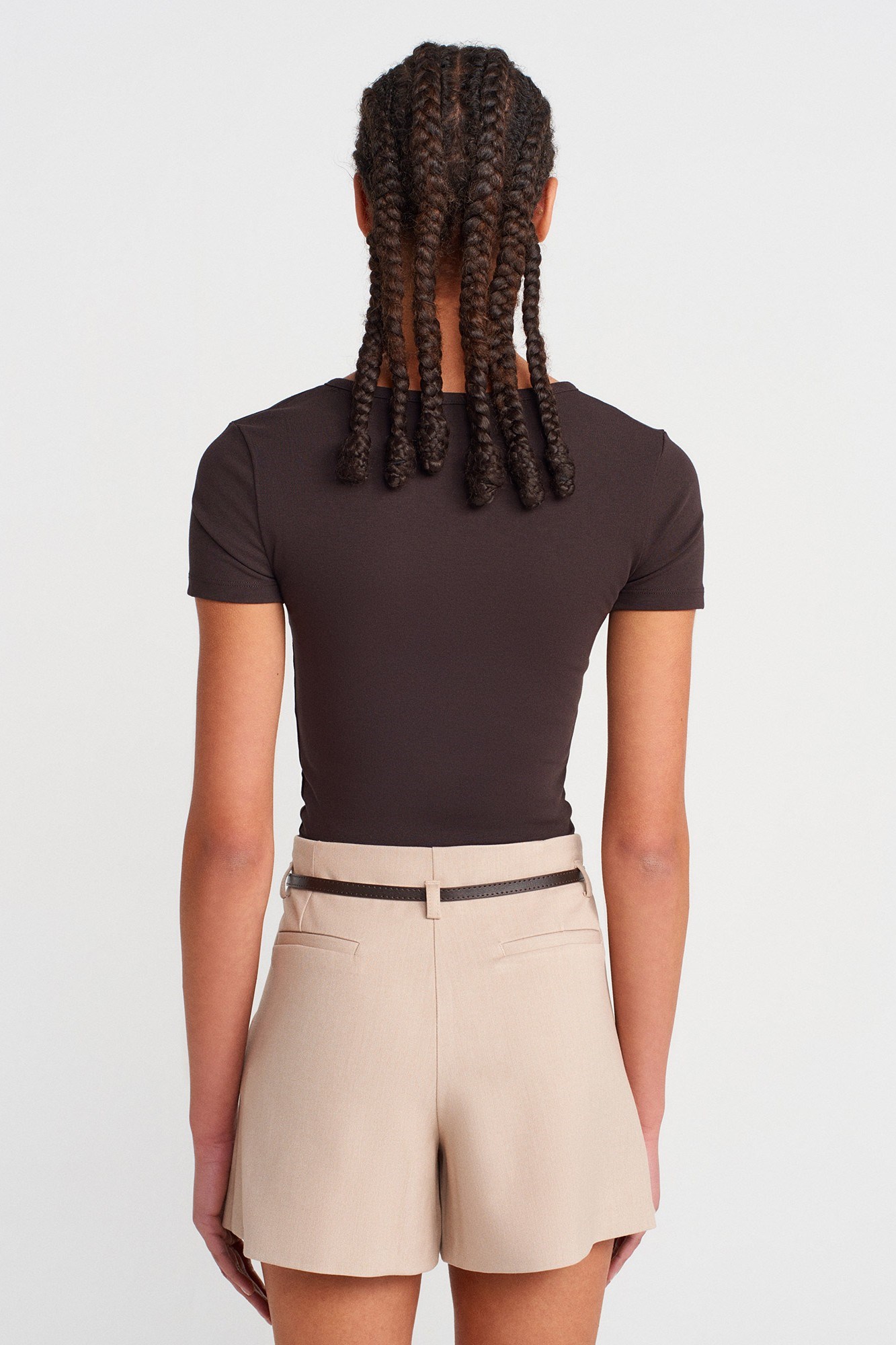 Wholesale Women's Dark Brown Modal-Cotton Snap-Button Cropped Tee 0431-31704