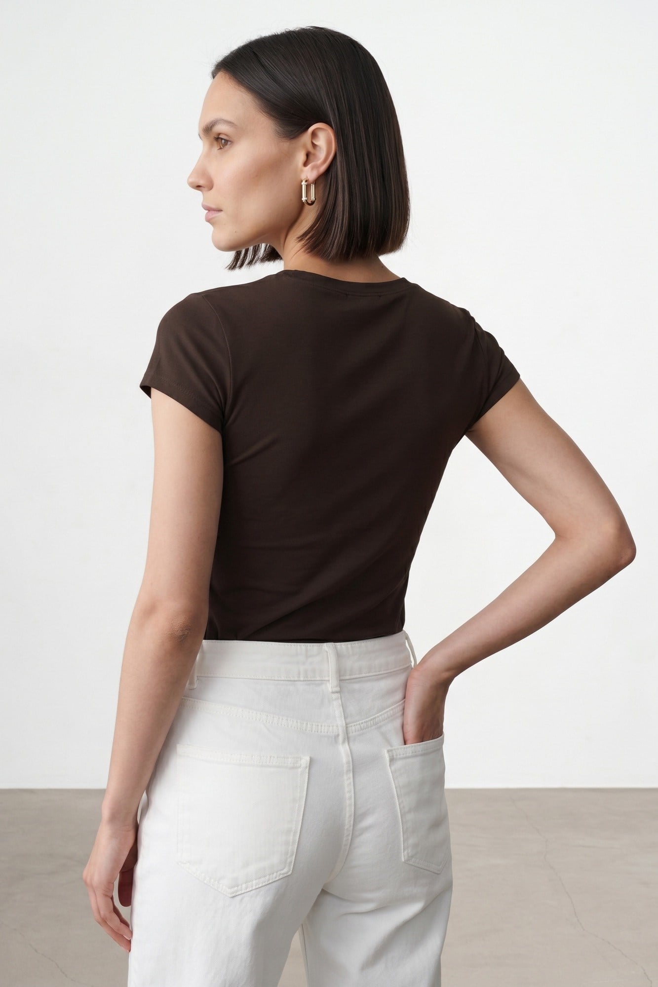 Wholesale Women's Dark Brown Supima Cotton V-Neck Tee 0431-32799