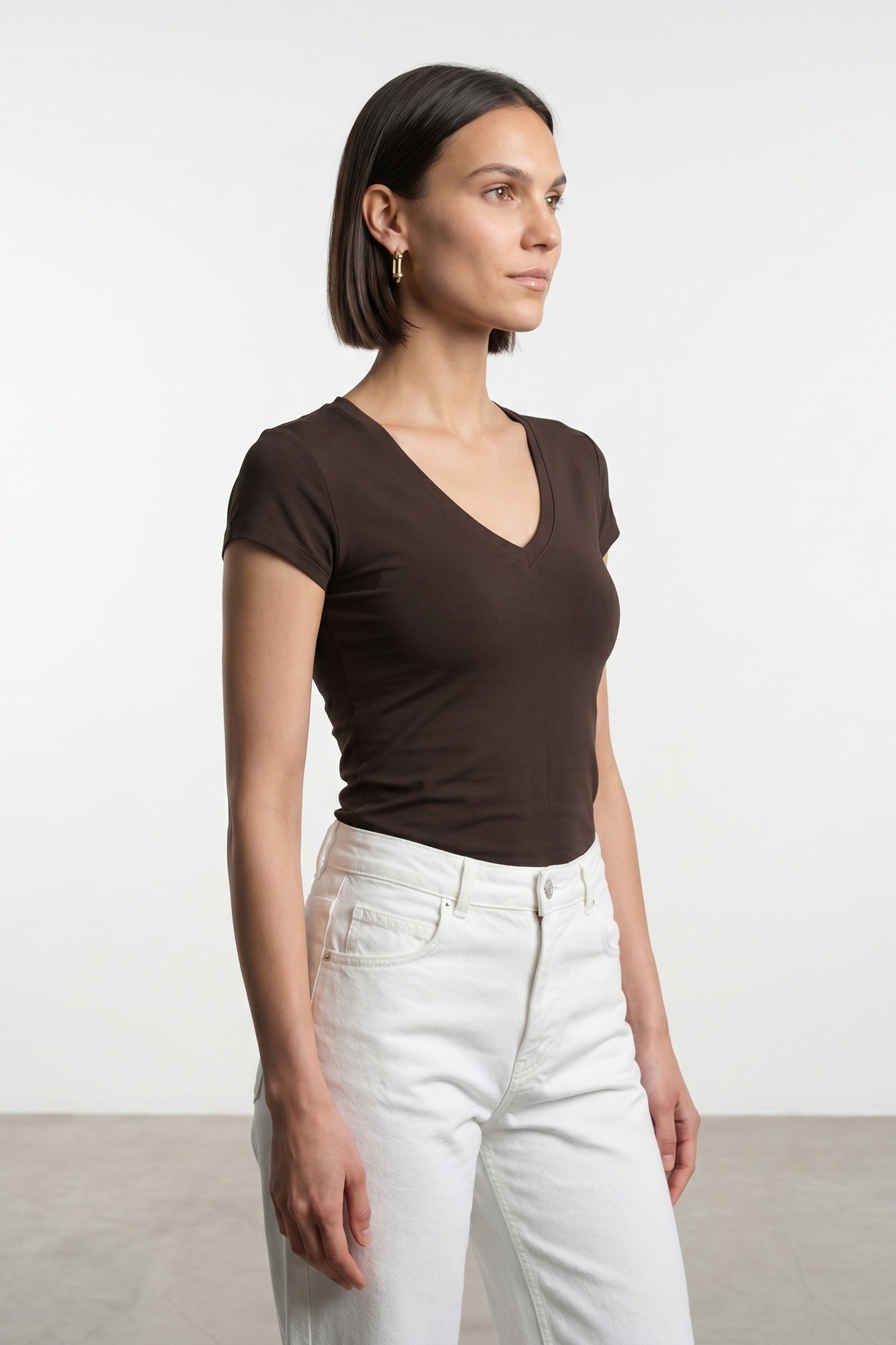 Wholesale Women's Dark Brown Supima Cotton V-Neck Tee 0431-32799
